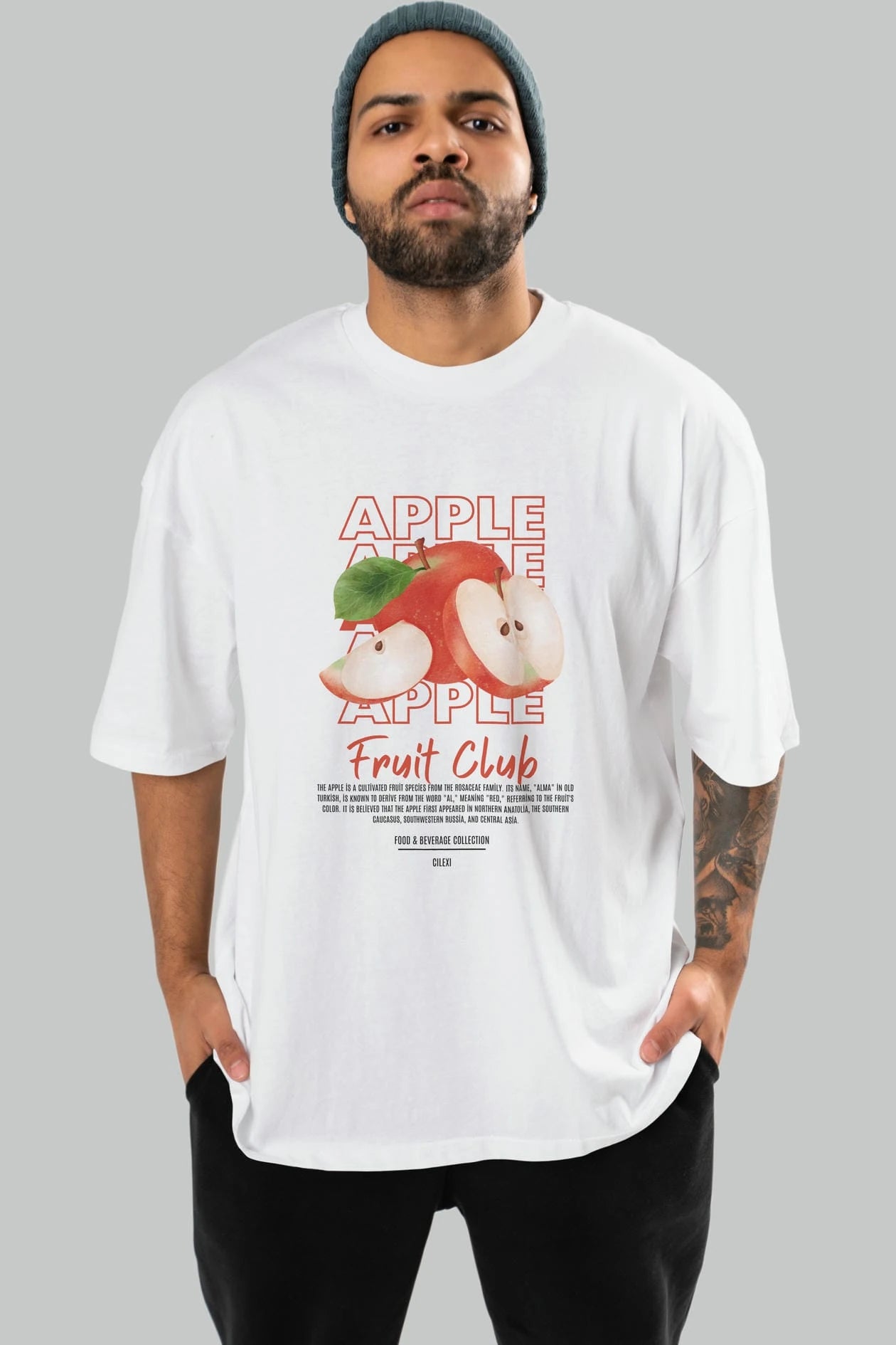Apple Ön Baskılı Oversize t-shirt Erkek Kadın Pamuk Bisiklet Yaka tişort