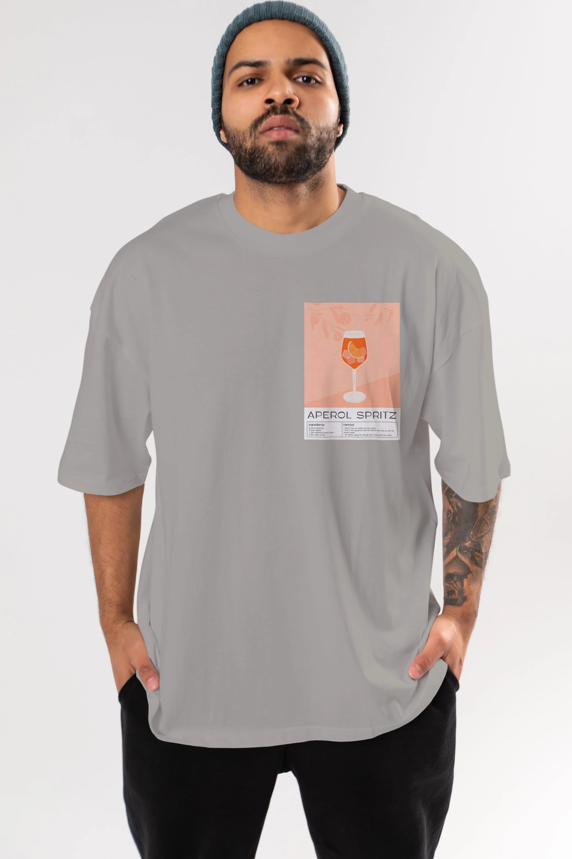 Aperol Spritz 7 Ön Sol Baskılı Oversize t-shirt Erkek Kadın Unisex %100 Pamuk Bisiklet Yaka tişort