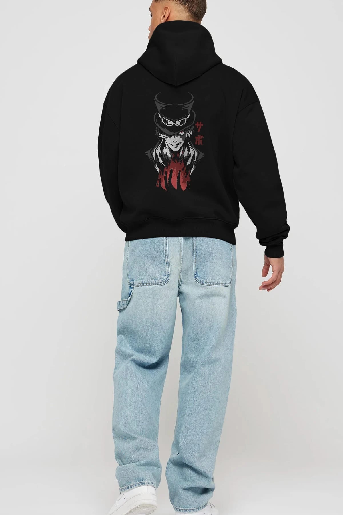 SaboOnePiece Anime Arka Baskılı Hoodie Oversize Kapüşonlu Sweatshirt Erkek Kadın Unisex