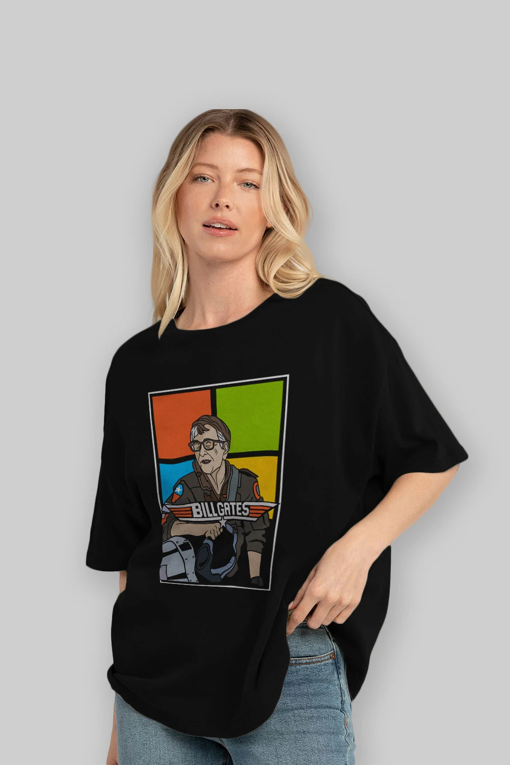 Bill Gates Top Gun Ön Baskılı Oversize t-shirt Erkek Kadın Unisex %100 Pamuk tişort