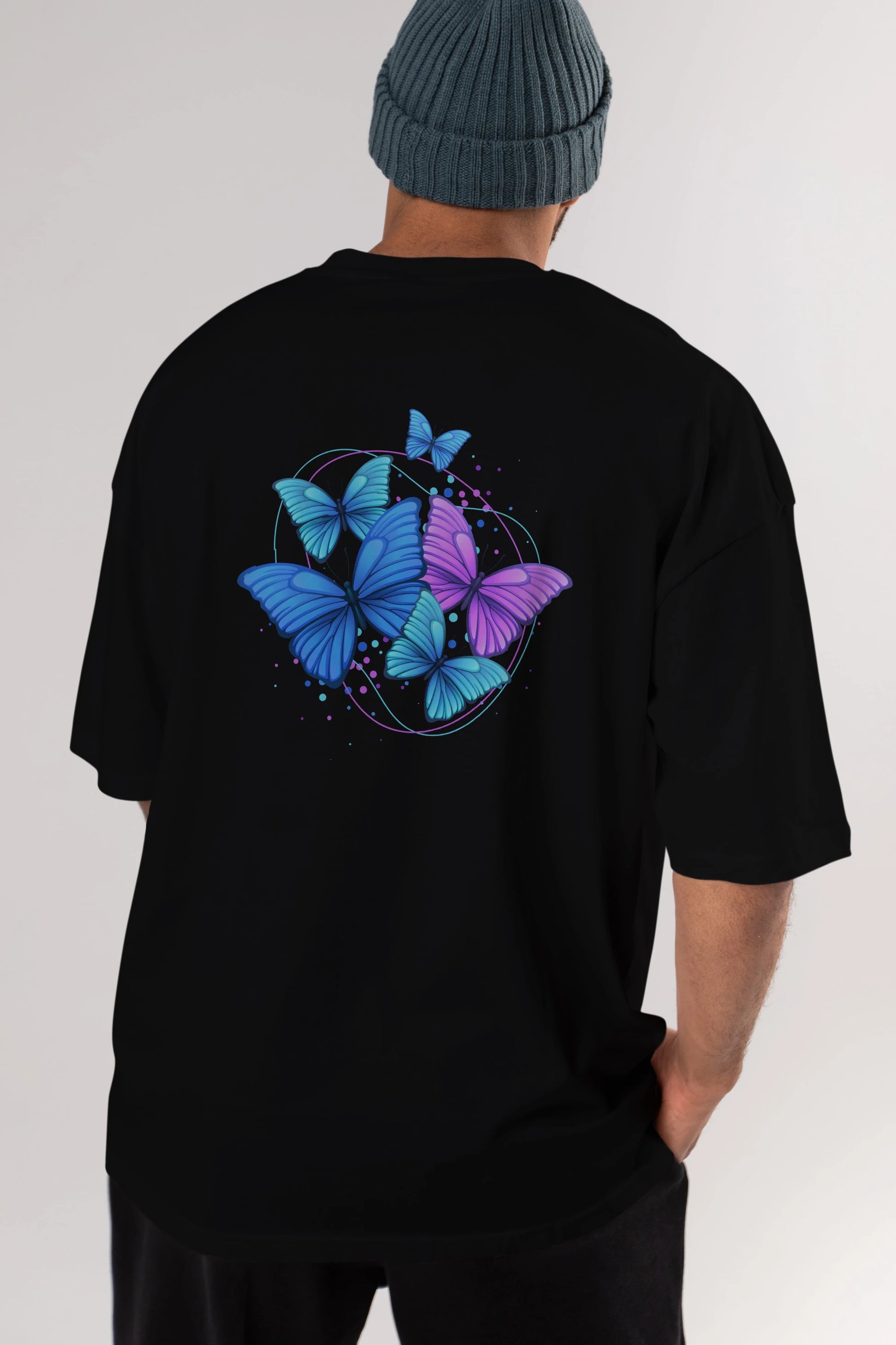 Kelebek Arka Baskılı Oversize t-shirt Erkek Kadın Unisex