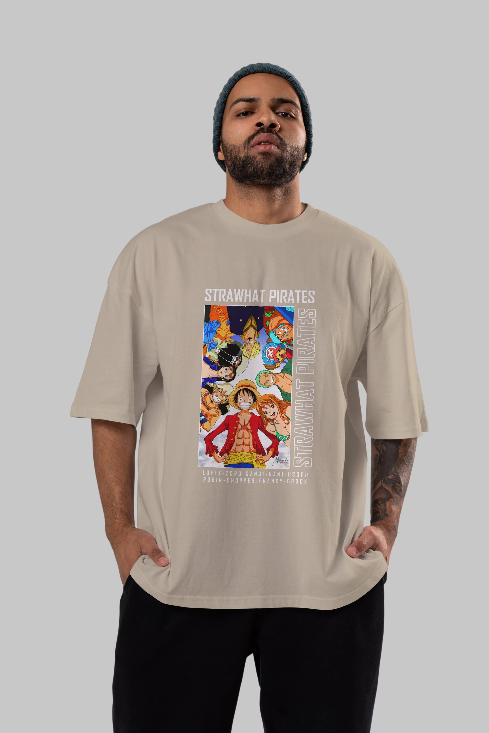 Luffy Strahwat Anime Ön Baskılı Oversize t-shirt Erkek Kadın Unisex