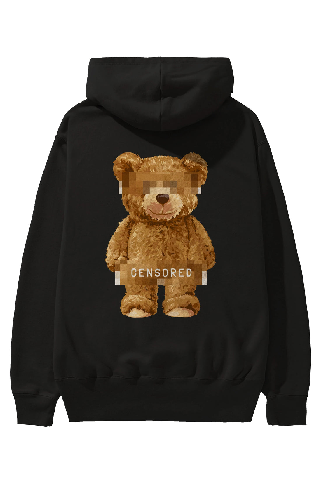 Teddy Bear Censored Arka Baskılı Hoodie Oversize Kapüşonlu Sweatshirt Erkek Kadın Unisex
