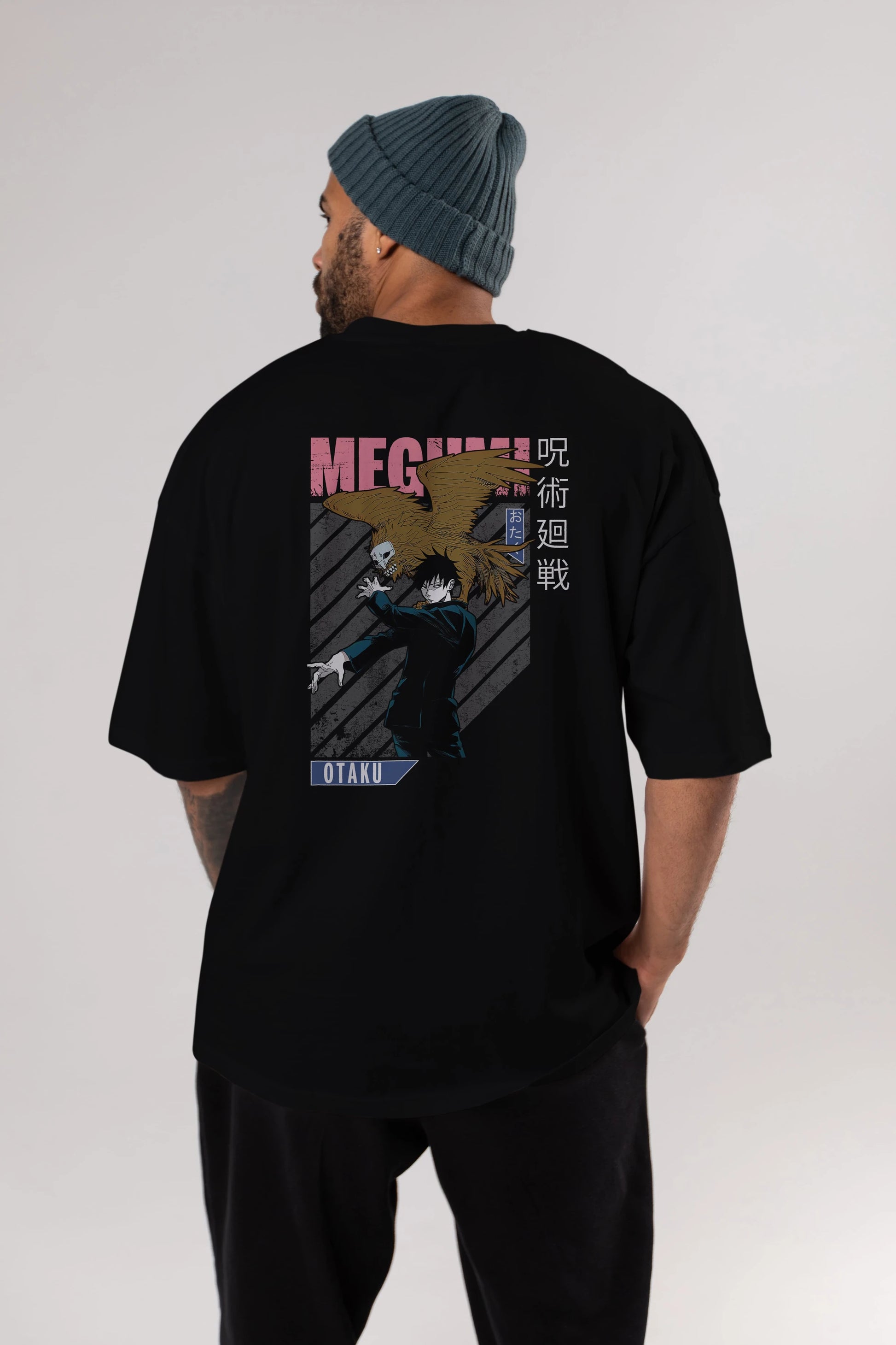 Megumi Fushiguro 2 Anime Arka Baskılı Oversize t-shirt Erkek Kadın Unisex