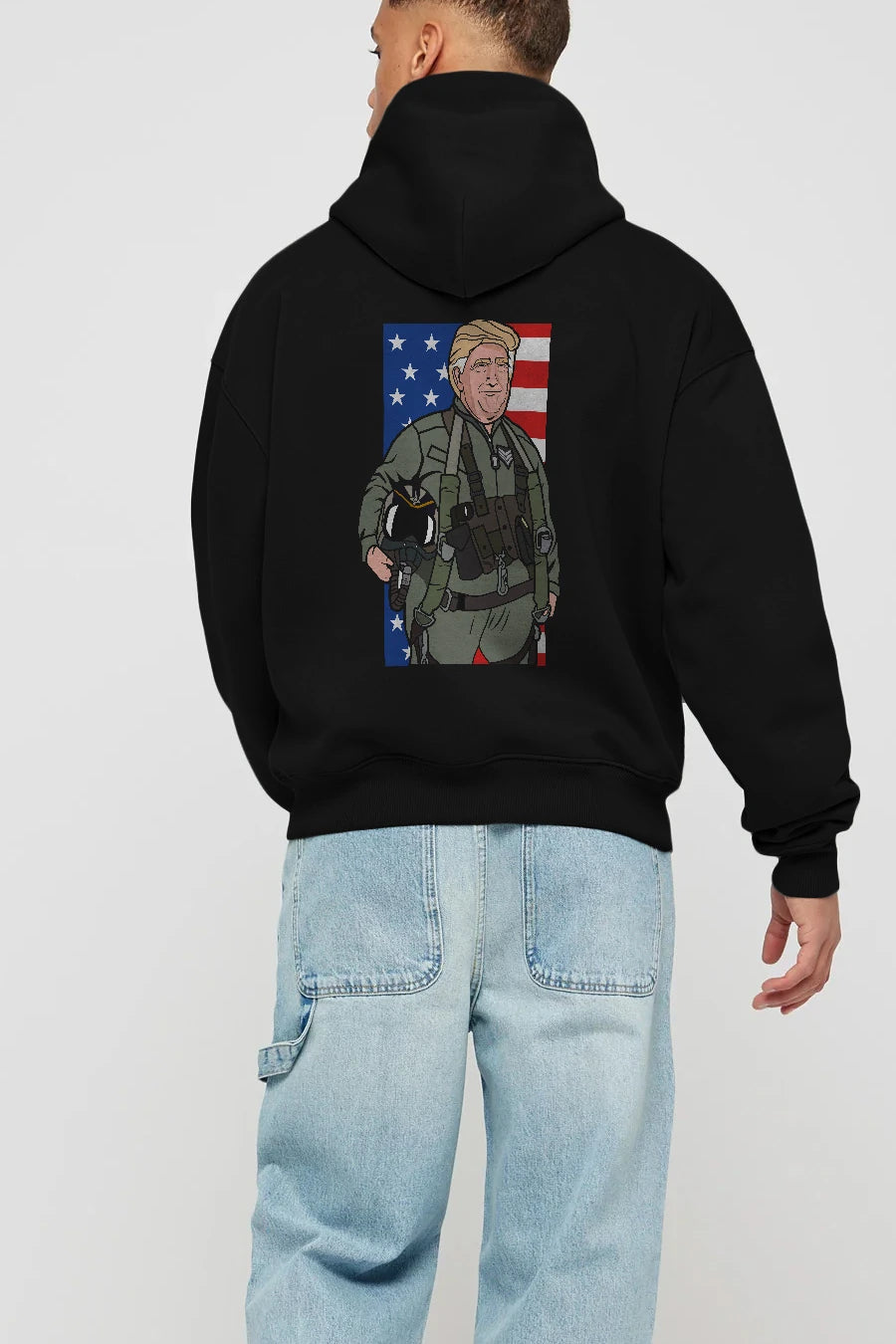 Trump Jetplane Pilot Arka Baskılı Hoodie Oversize Kapüşonlu Sweatshirt Erkek Kadın Unisex
