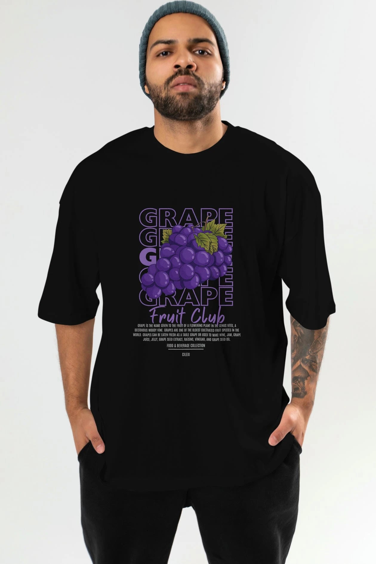 Grape Ön Baskılı Oversize t-shirt Erkek Kadın Pamuk Bisiklet Yaka tişort
