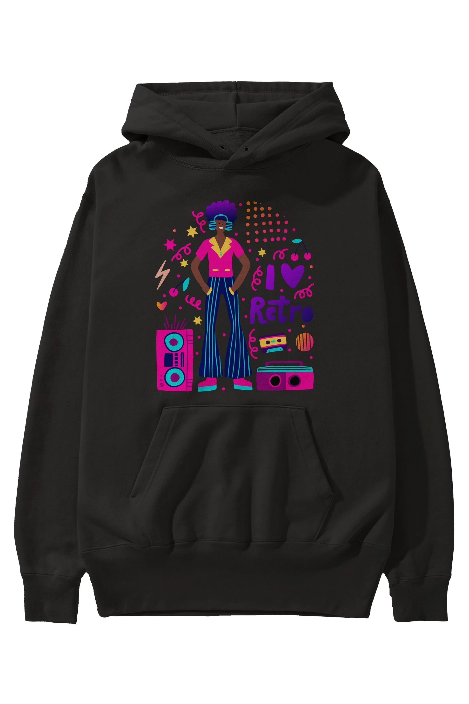 Retro Boy Party Ön Baskılı Oversize Hoodie Kapüşonlu Sweatshirt Erkek Kadın Unisex