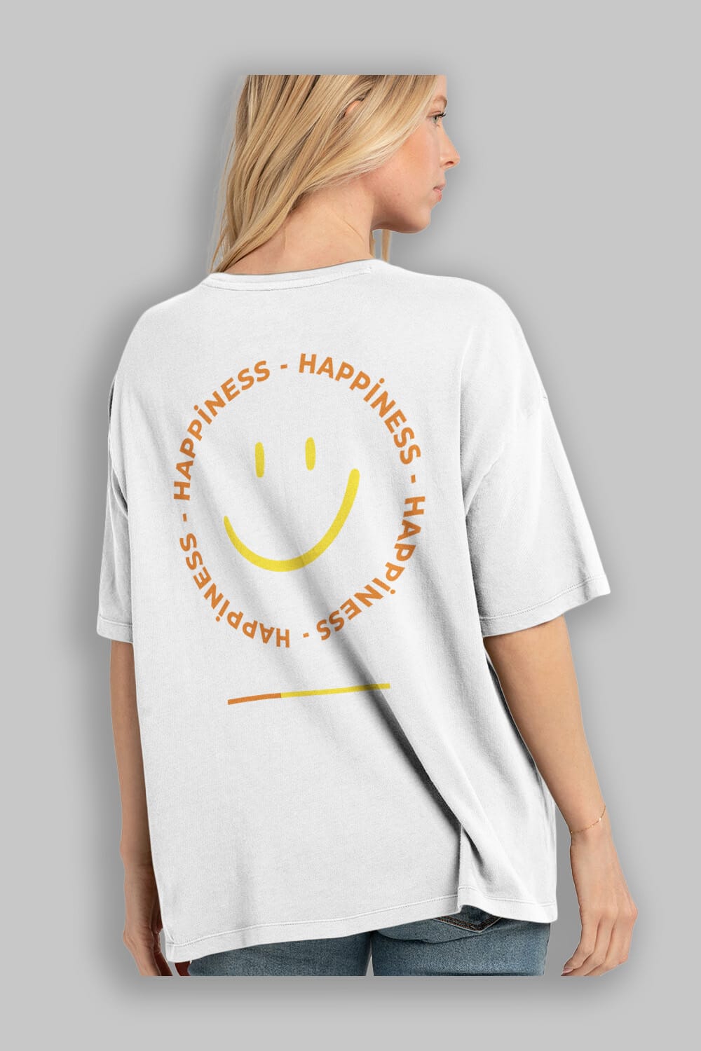 Happiness Smile Yazılı Arka Baskılı Oversize t-shirt Erkek Kadın Unisex