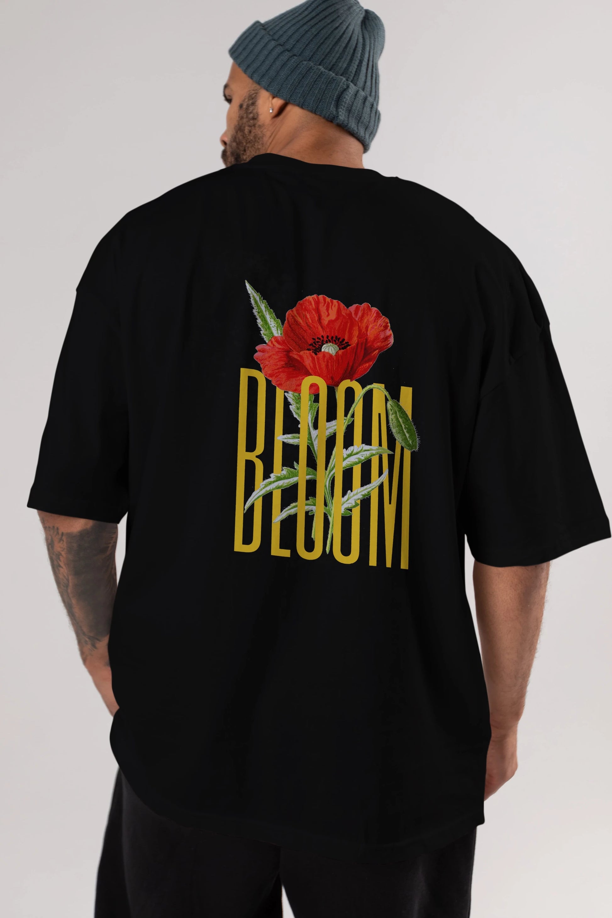 Bloom Flower Arka Baskılı Oversize t-shirt Erkek Kadın Unisex