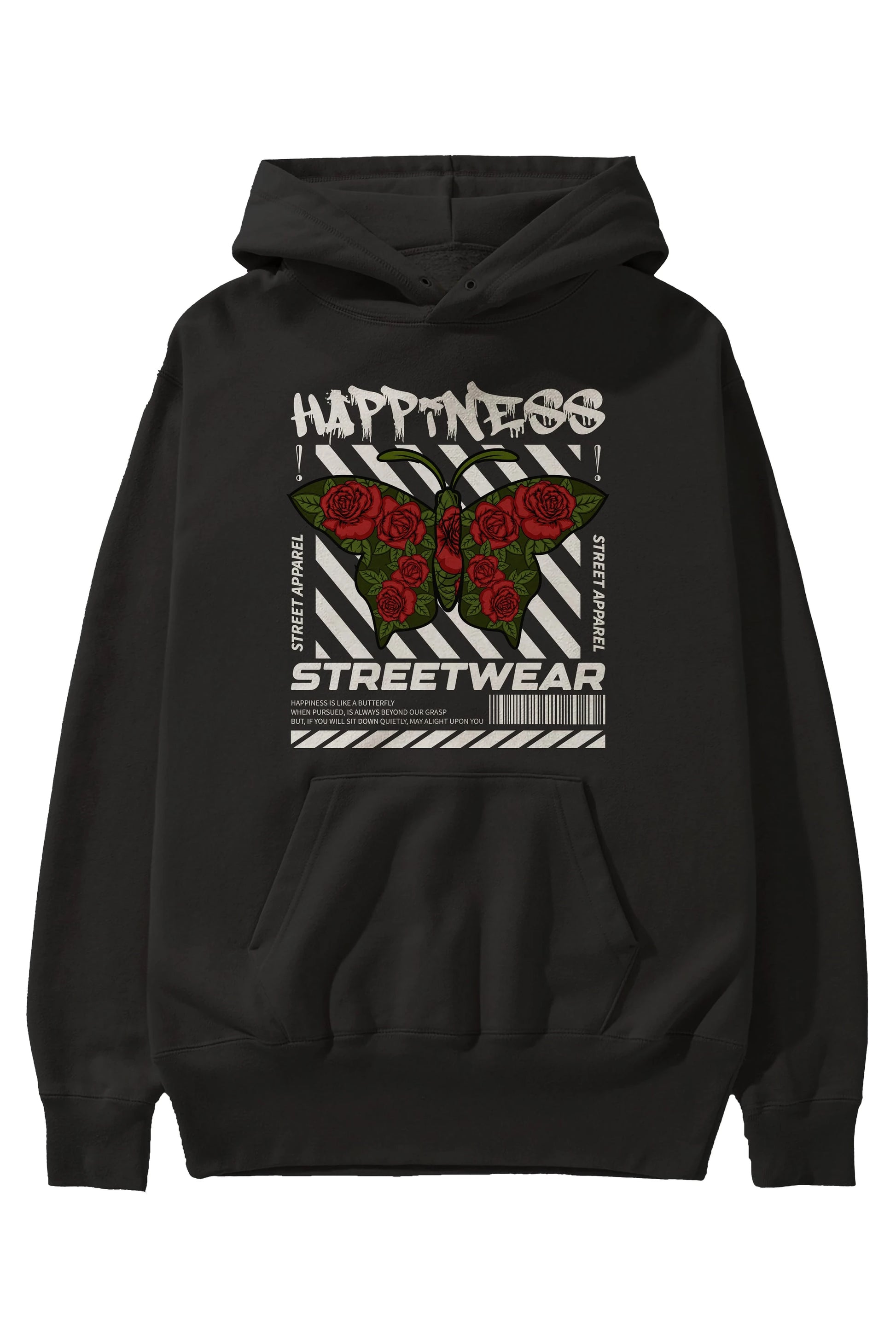 Happiness Streetwear Ön Baskılı Hoodie Oversize Kapüşonlu Sweatshirt Erkek Kadın Unisex