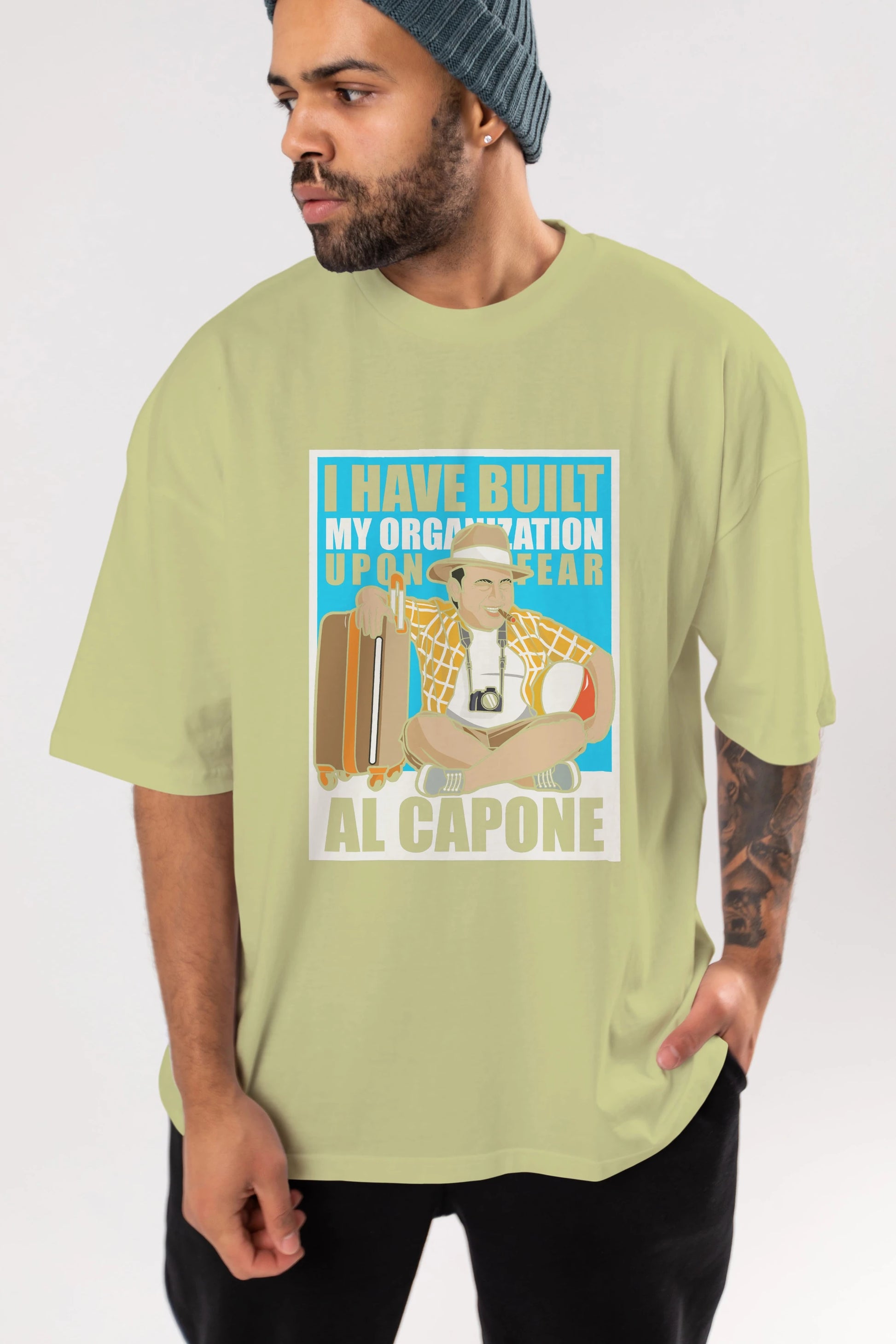 Al Capone Holiday Ön Baskılı Oversize t-shirt Erkek Kadın Unisex %100 Pamuk tişort
