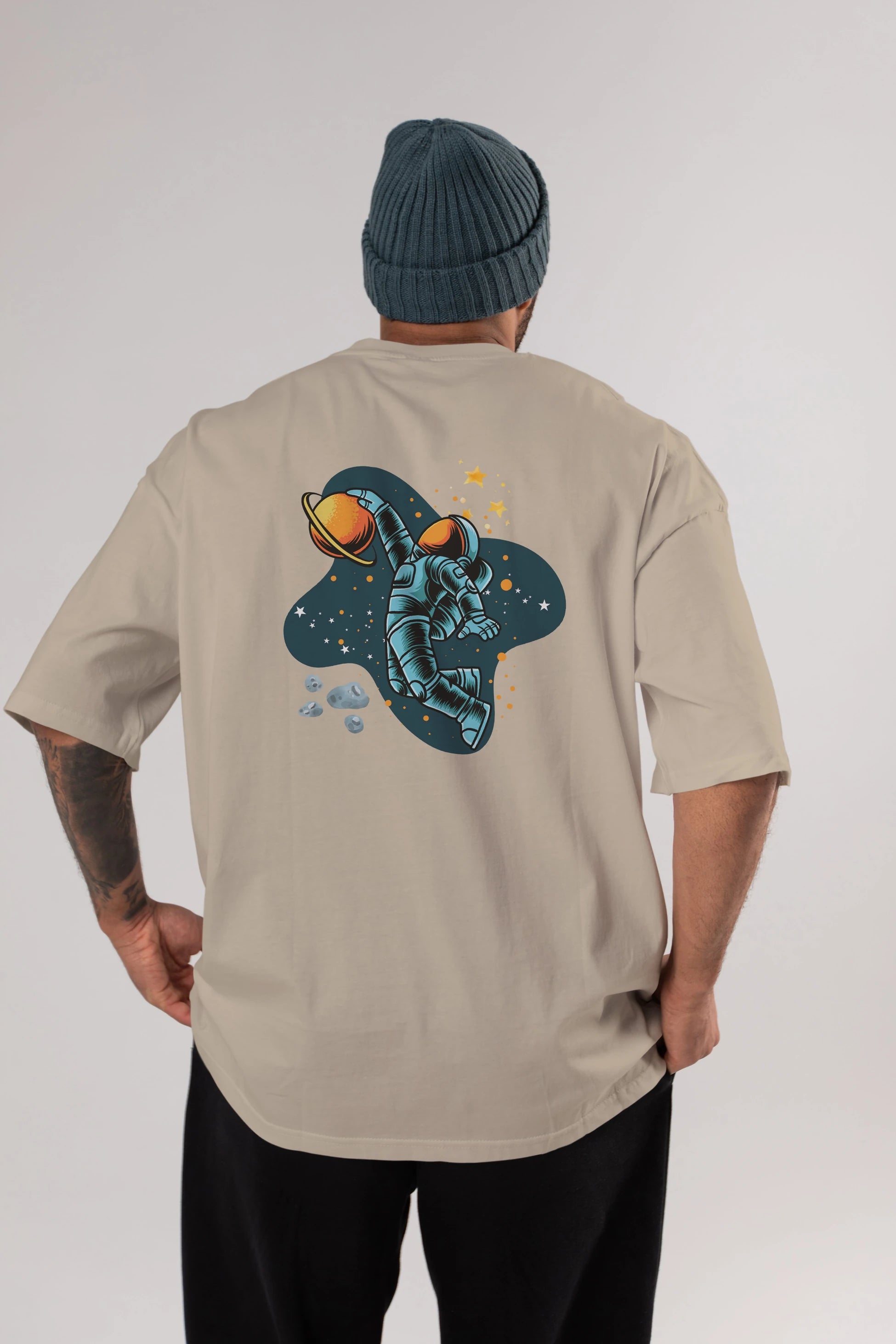Astronot Basketbol Arka Baskılı Oversize t-shirt Erkek Kadın Unisex