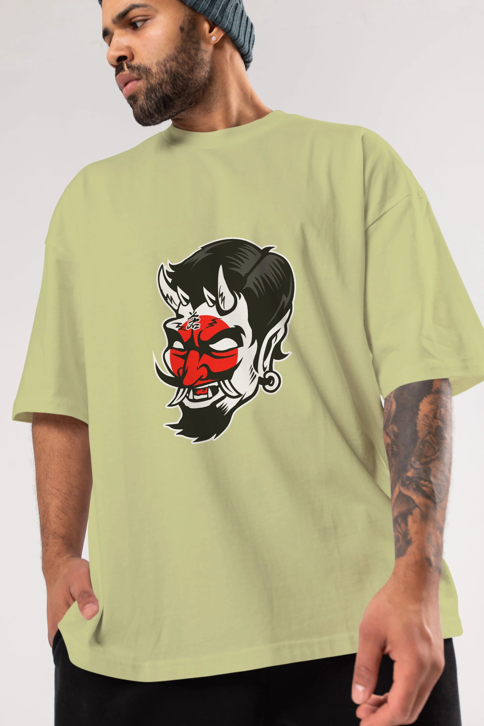 Japanese Devil Ön Baskılı Oversize t-shirt Erkek Kadın Unisex %100 Pamuk tişort