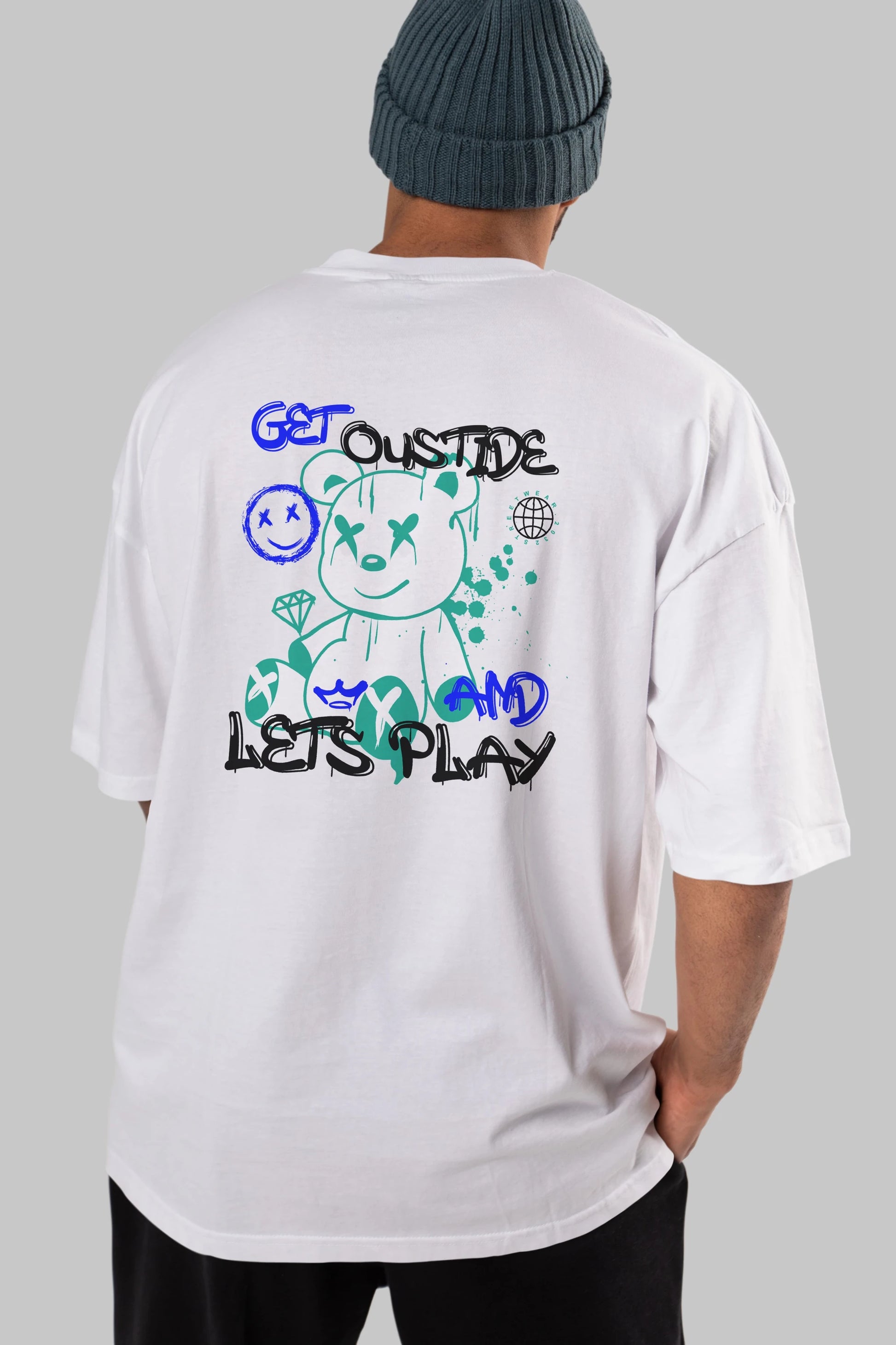 Get Outside Bear Arka Baskılı Oversize t-shirt Erkek Kadın Unisex