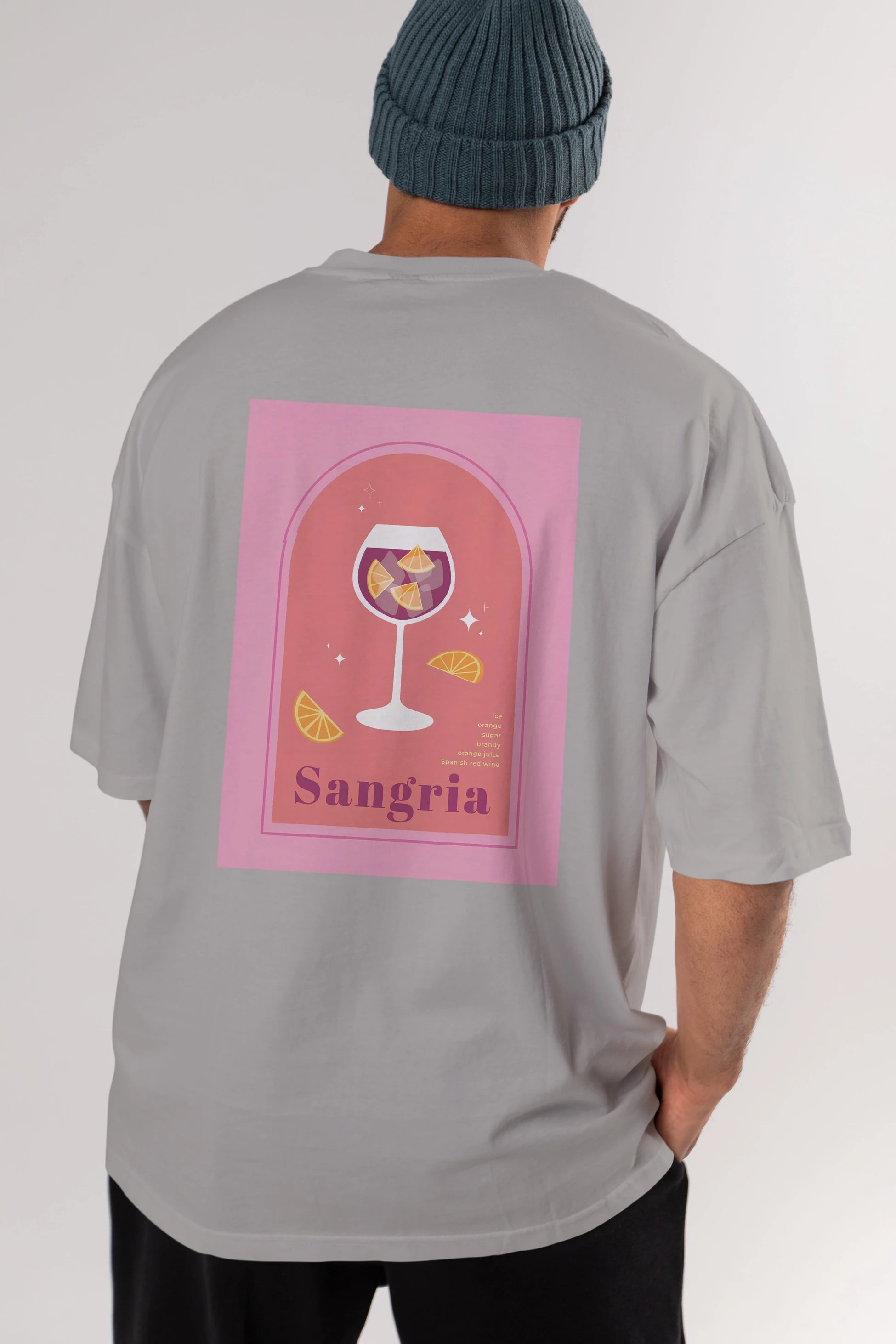 Sangria Arka Baskılı Oversize t-shirt Erkek Kadın Unisex %100 Pamuk Bisiklet Yaka tişort