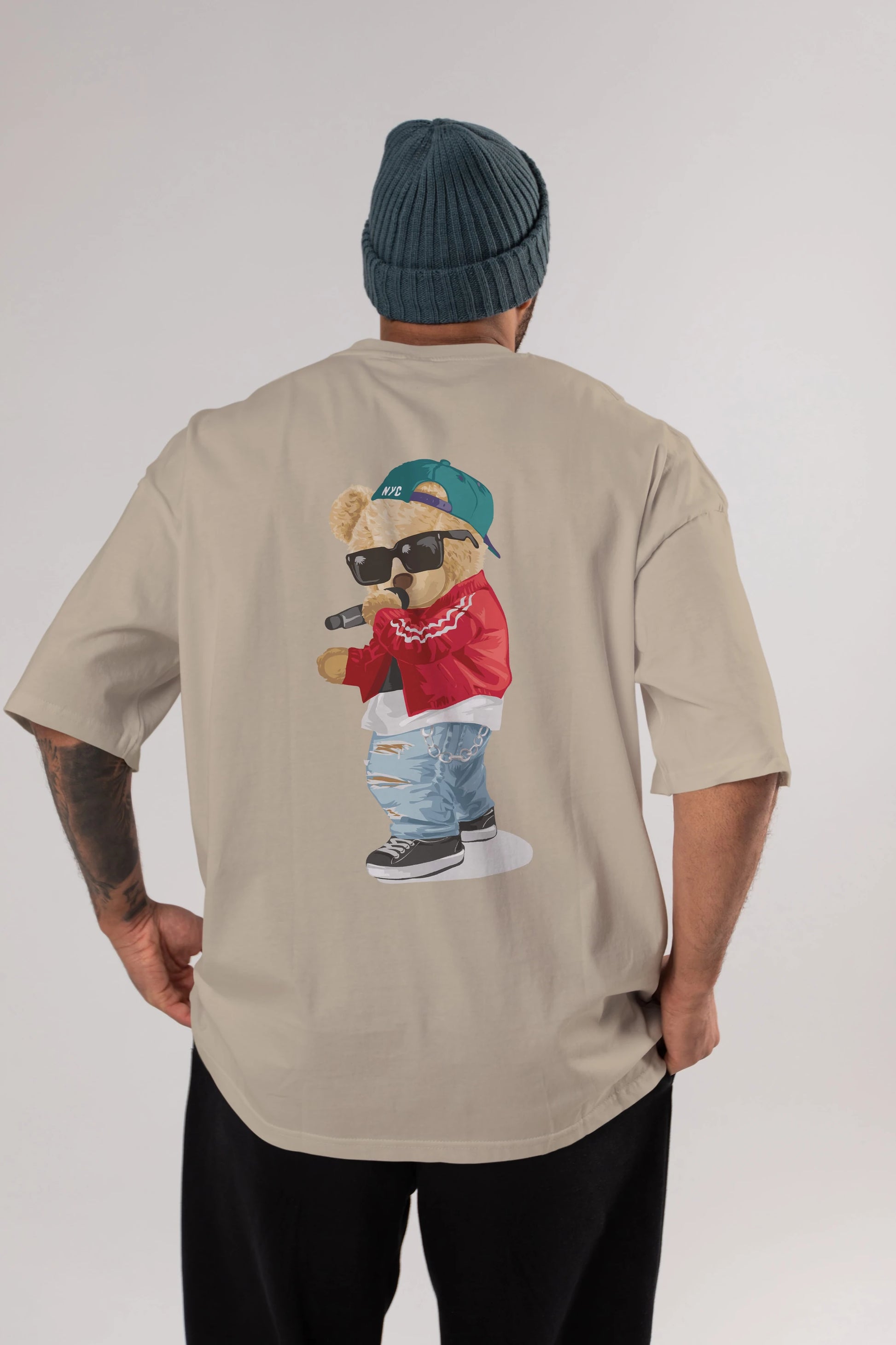 Teddy Bear Şarkıcı Arka Baskılı Oversize t-shirt Erkek Kadın Unisex %100 Pamuk