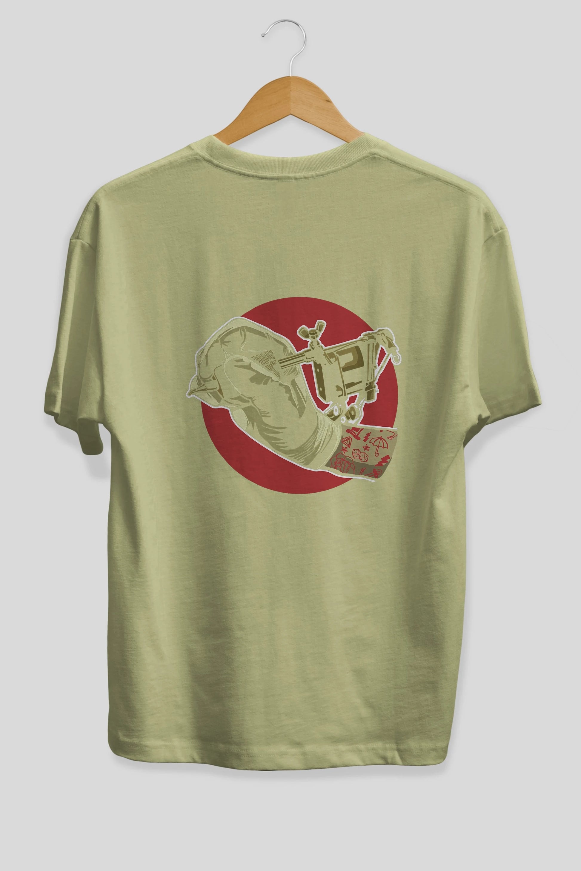 Tattoo Machine ] Arka Baskılı Oversize t-shirt Erkek Kadın Unisex %100 Pamuk