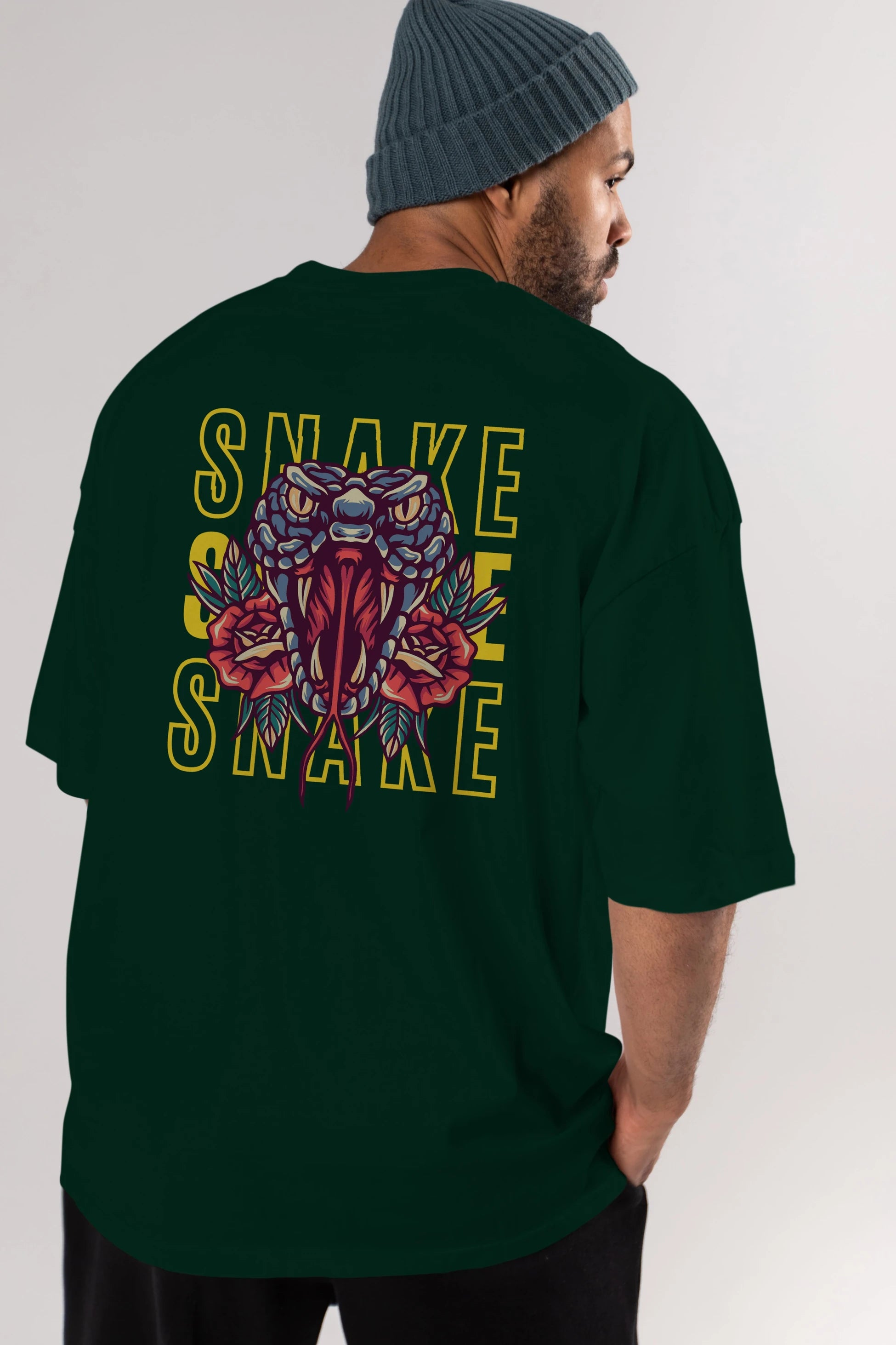 Snake Arka Baskılı Oversize t-shirt Erkek Kadın Unisex