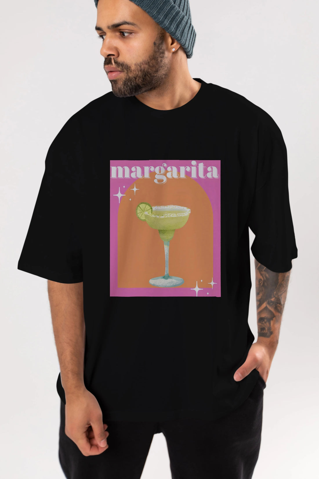 Margarita 7 Ön Baskılı Oversize t-shirt Erkek Kadın Unisex %100 Pamuk Bisiklet Yaka tişort