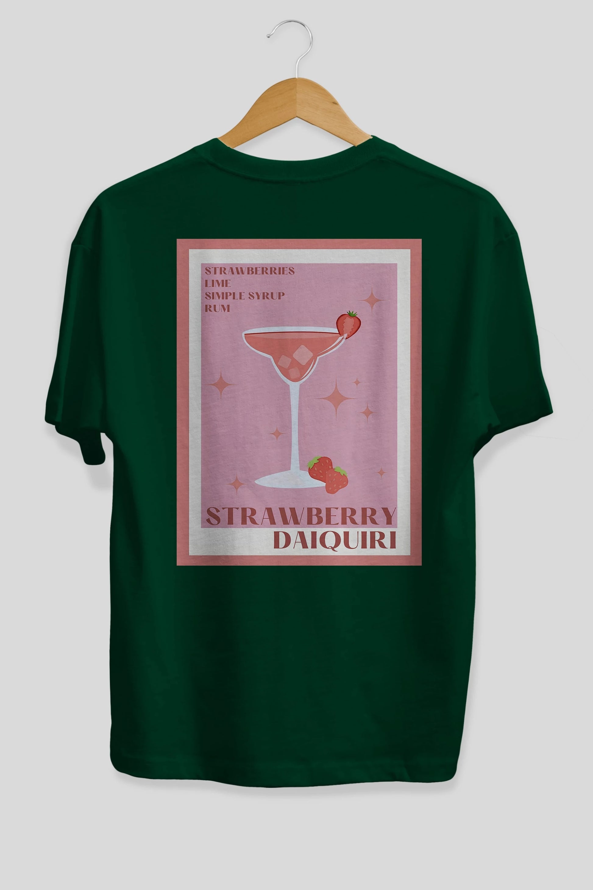Strawberry Daiquiri Arka Baskılı Oversize t-shirt Erkek Kadın Unisex %100 Pamuk Bisiklet Yaka tişort