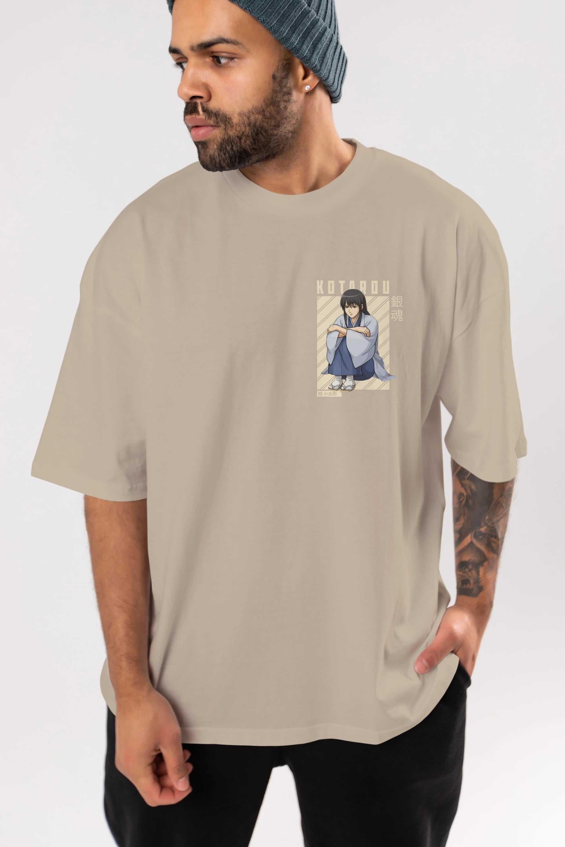 Kotarou Katsura GINTAMA Ön Sol Baskılı Oversize t-shirt Erkek Kadın Unisex %100 Pamuk Bisiklet Yaka tişort