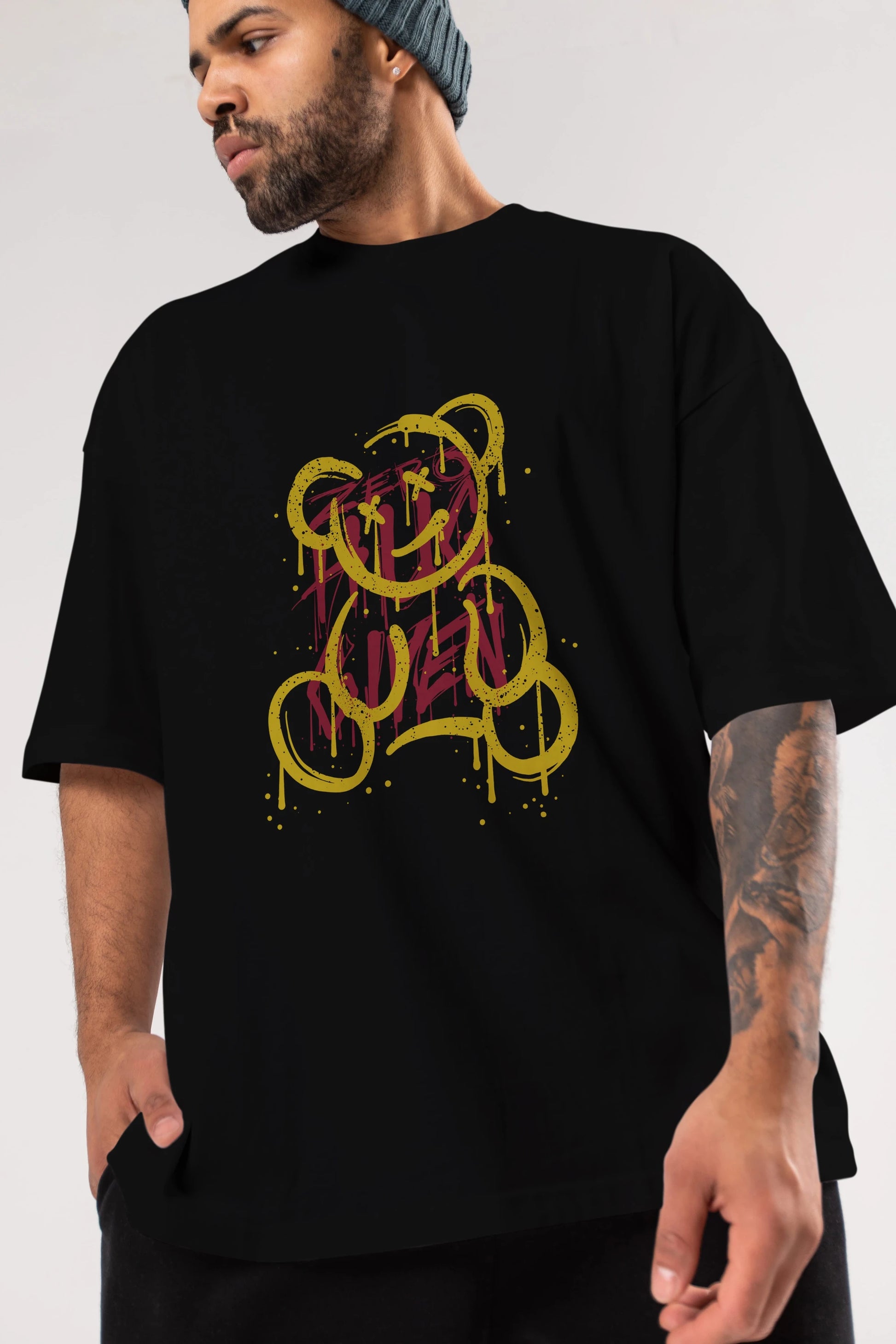 Zero Hug Bear Ön Baskılı Oversize t-shirt Erkek Kadın Unisex