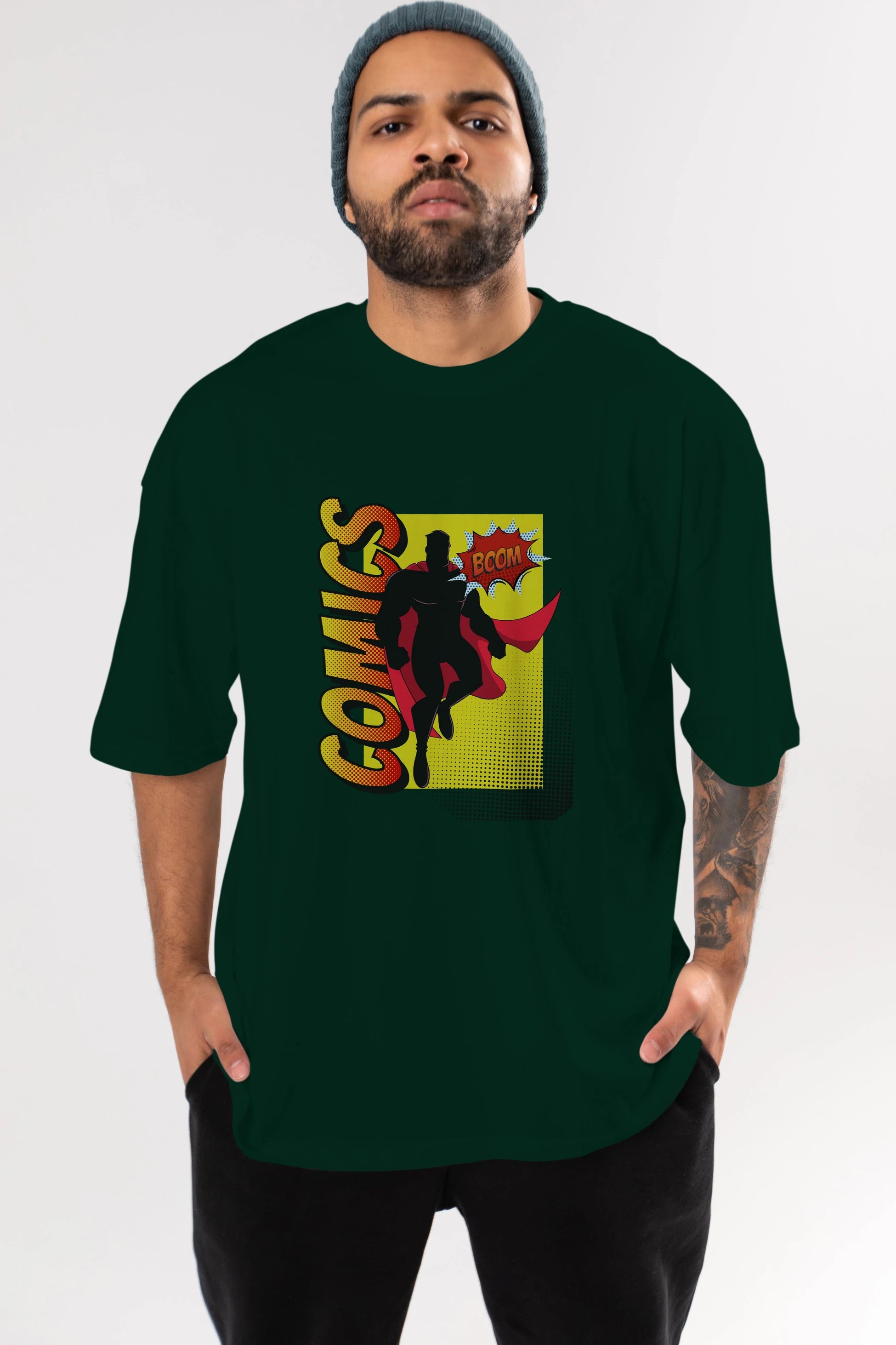Comics Boom Ön Baskılı Oversize t-shirt Erkek Kadın Unisex