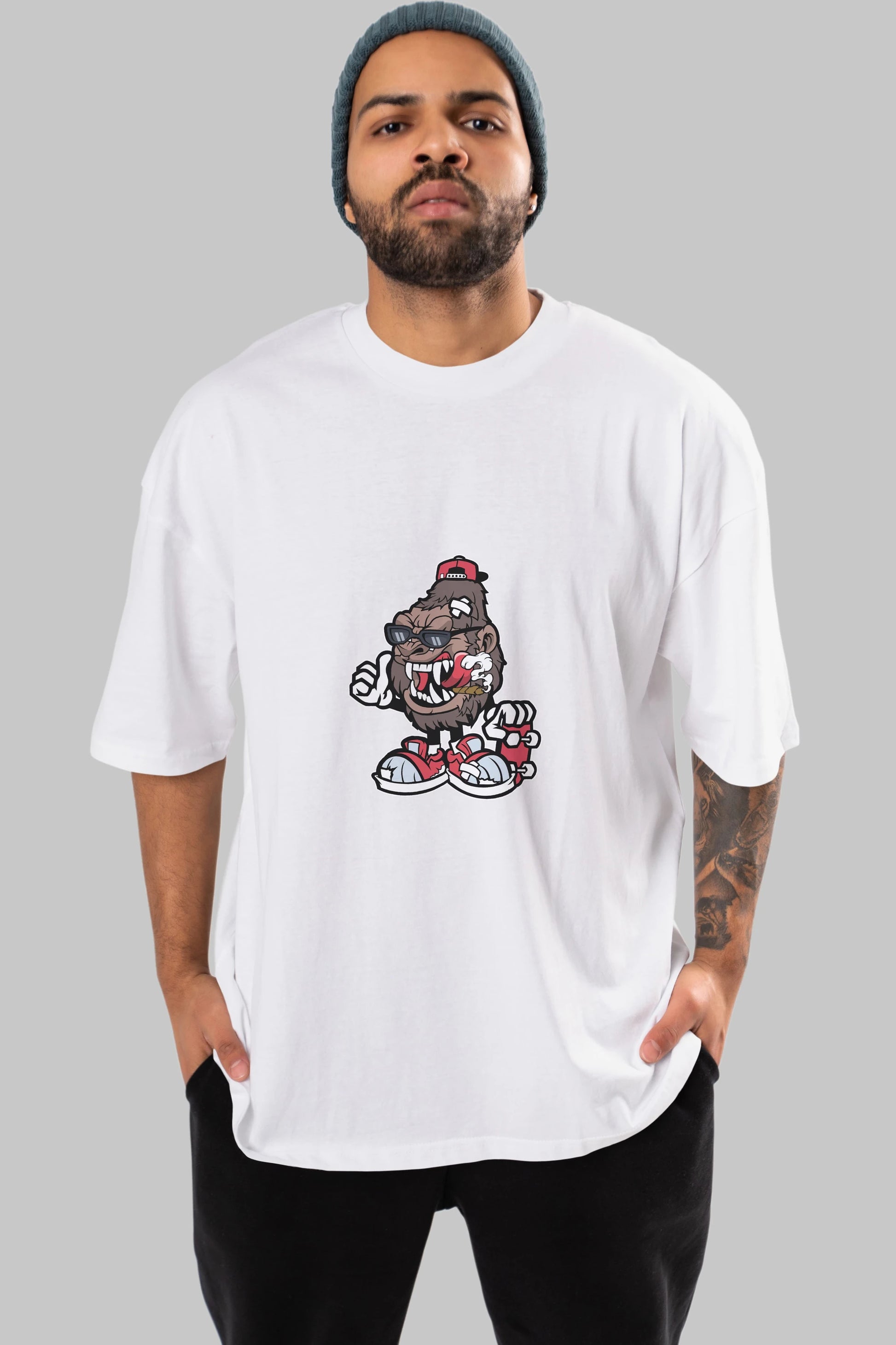 Gorilla Skater Ön Baskılı Oversize t-shirt Erkek Kadın Unisex %100 Pamuk tişort