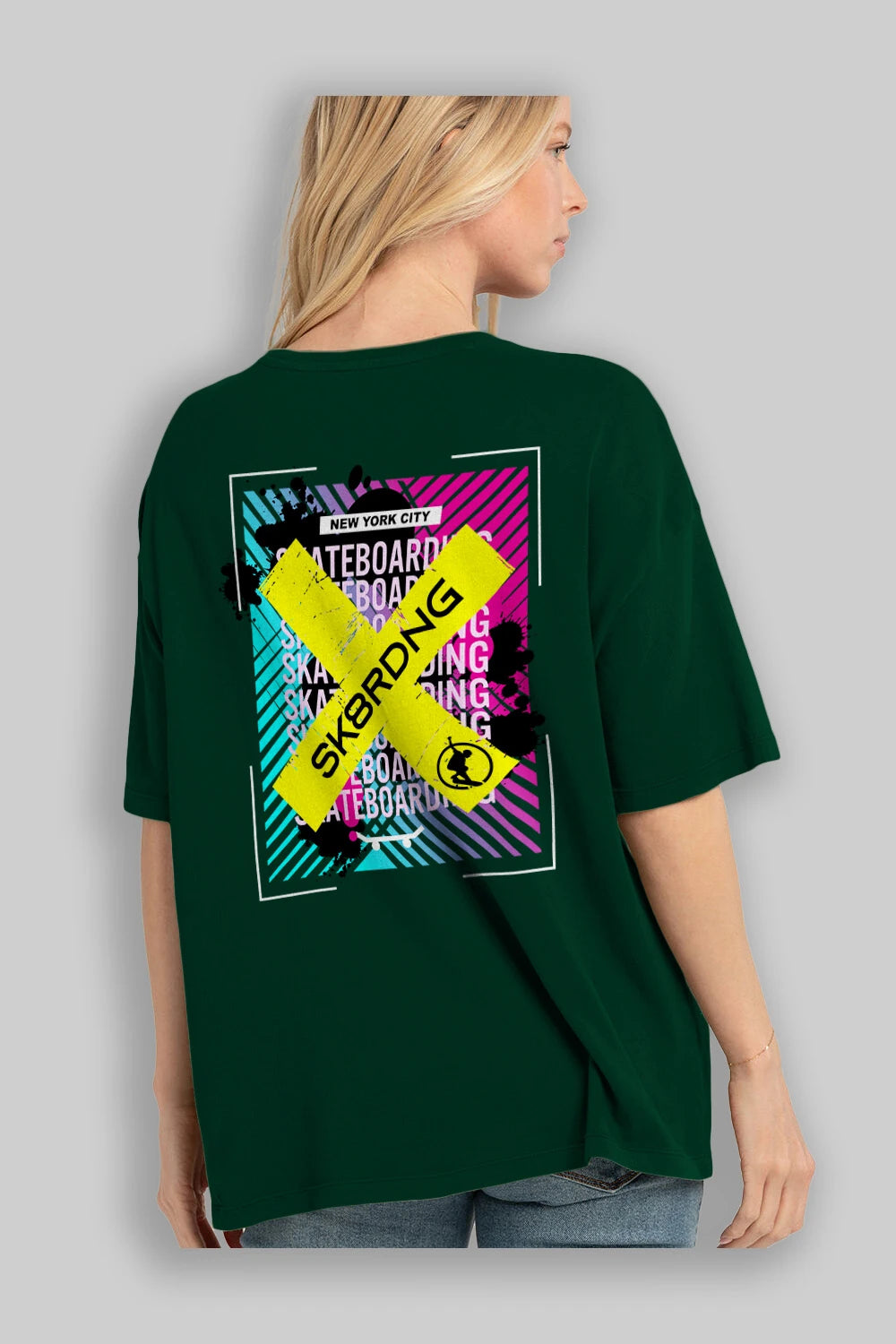 Skatebording Arka Baskılı Oversize t-shirt Erkek Kadın Unisex