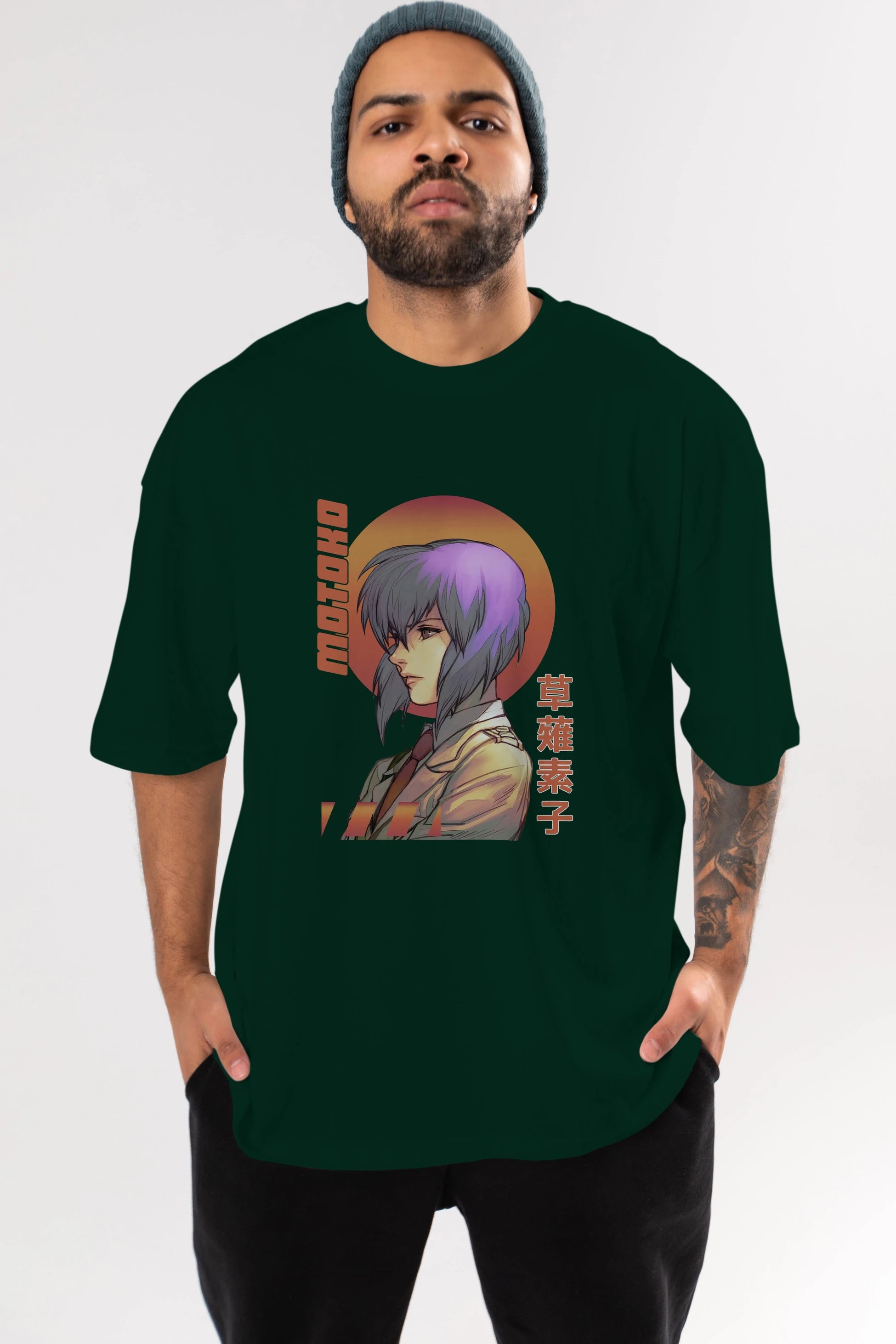 Motoko Kusanagi 10 Anime Ön Baskılı Oversize t-shirt %100 pamuk Erkek Kadın Unisex