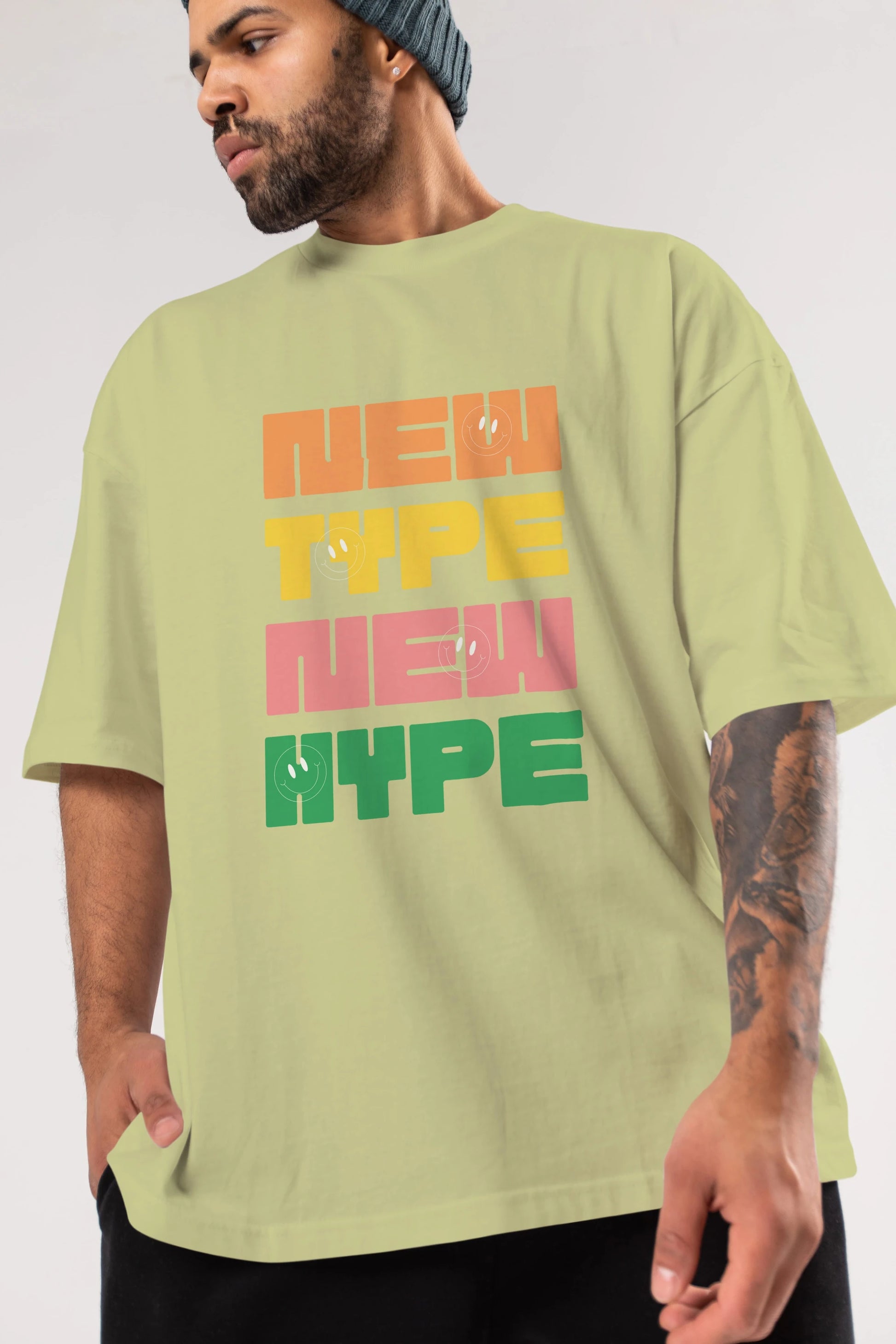 New Type New Hype Yazılı Ön Baskılı Oversize t-shirt Erkek Kadın Unisex