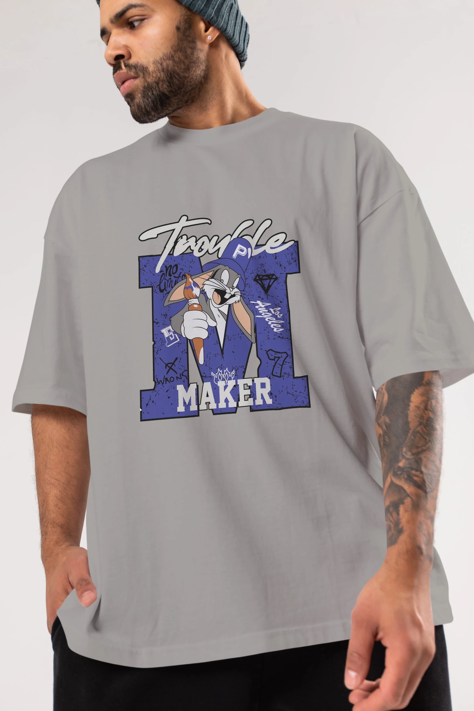 Bugs Bunny Ön Baskılı Oversize t-shirt Erkek Kadın Unisex %100 Pamuk Bisiklet Yaka tişort
