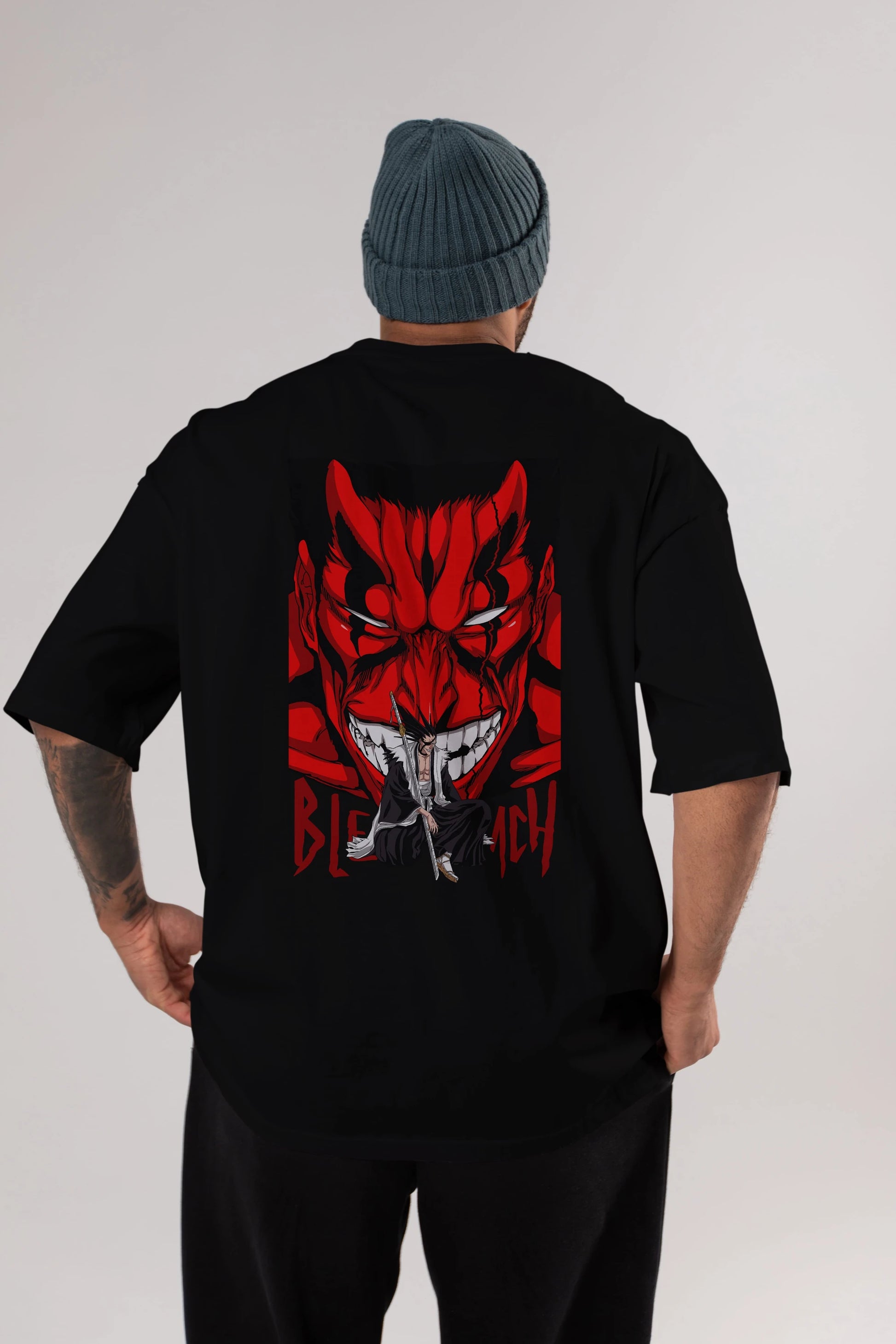 KENPACHI ZARAKI BLEACH Anime Arka Baskılı Oversize t-shirt Erkek Kadın Unisex