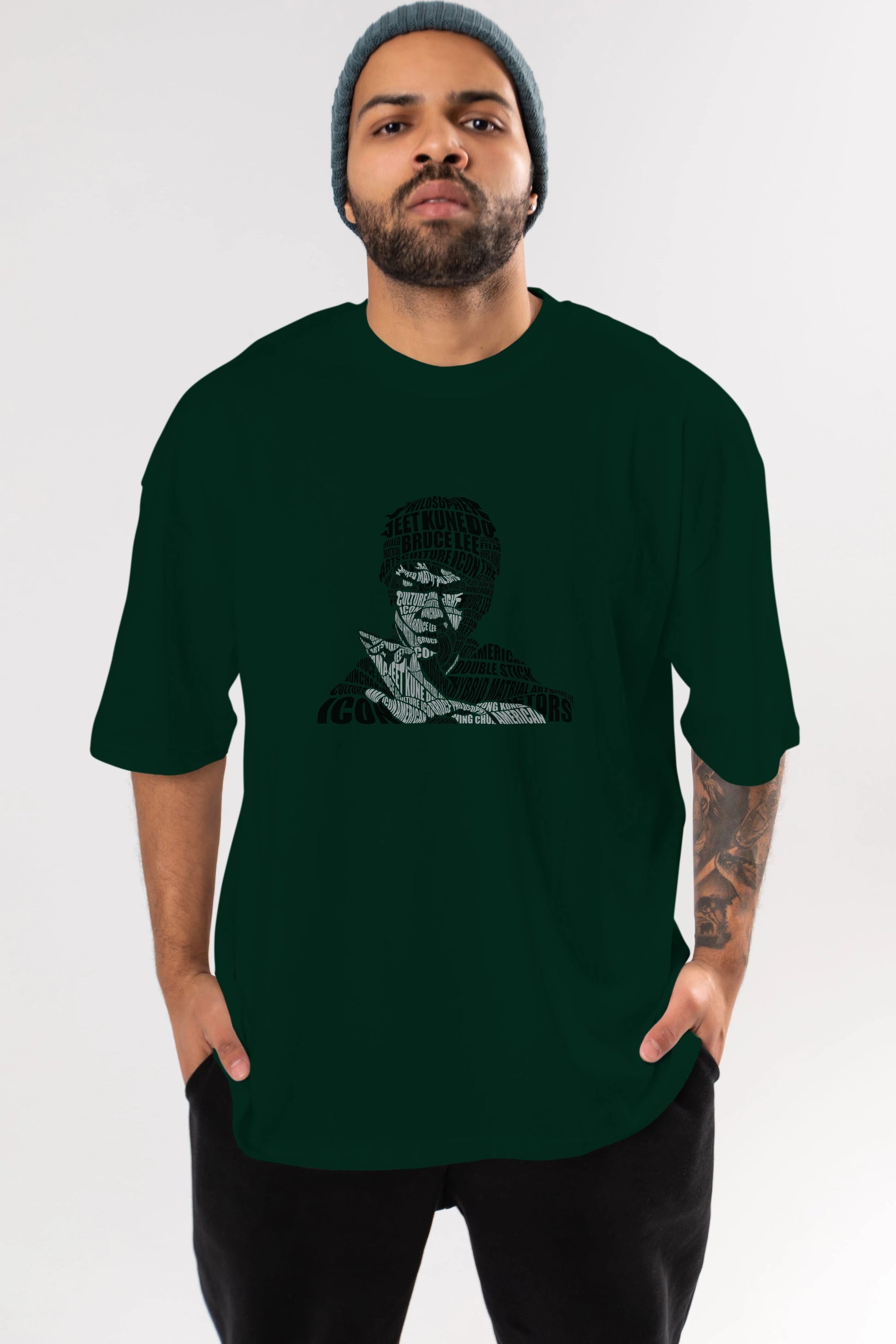 Bruce Lee Calligram Ön Baskılı Oversize t-shirt %100 pamuk Erkek Kadın Unisex