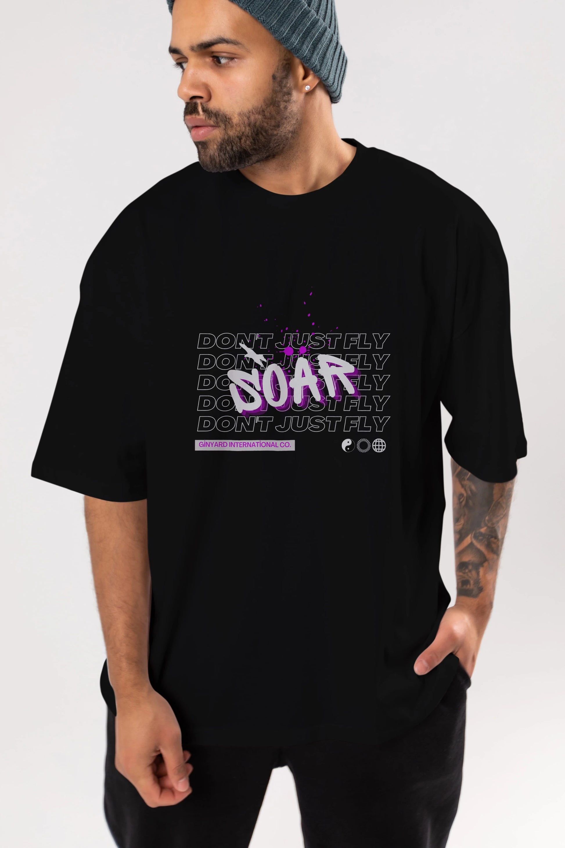 Soar Dont Just Fly Yazılı Ön Baskılı Oversize t-shirt Erkek Kadın Unisex