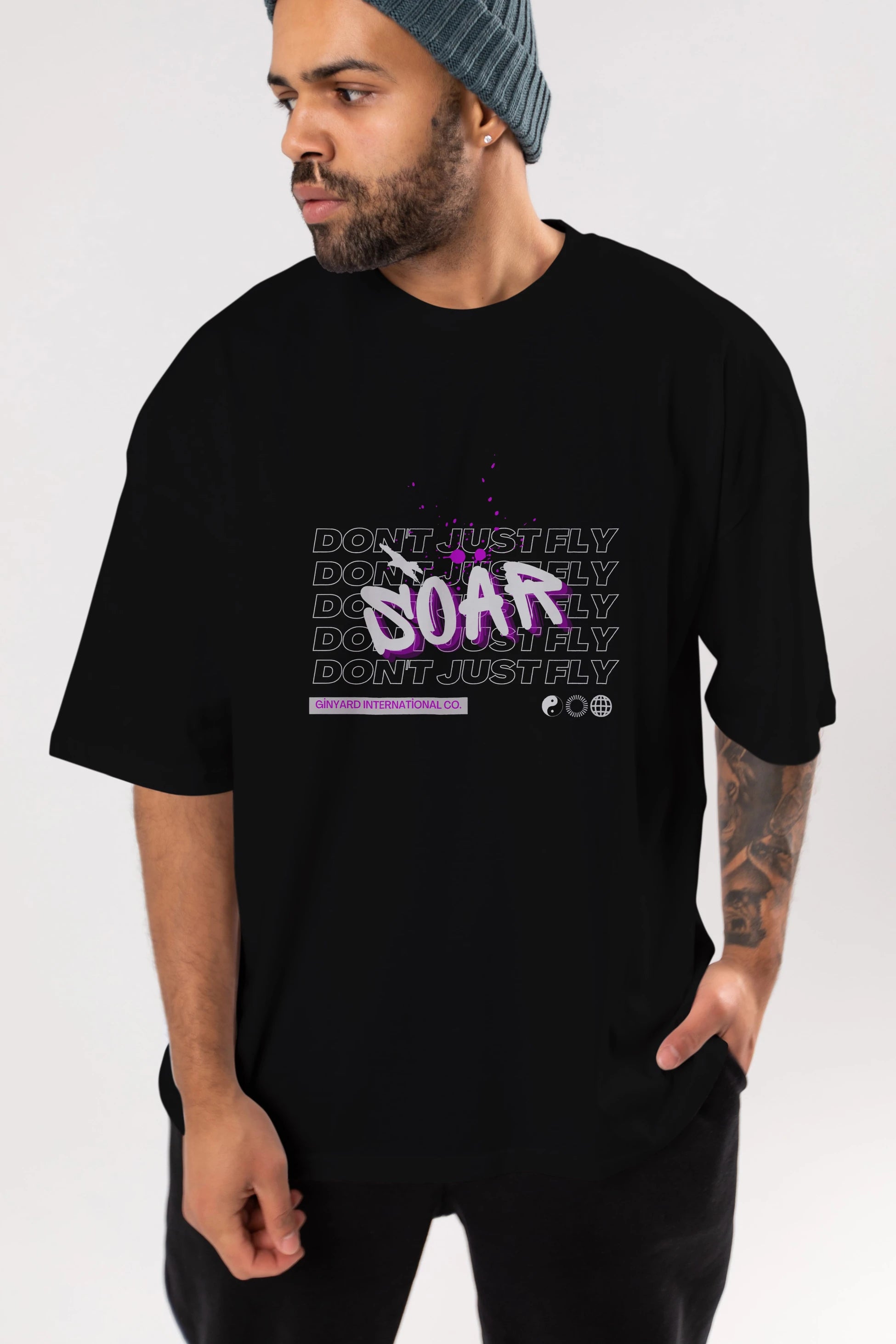 Soar Dont Just Fly Yazılı Ön Baskılı Oversize t-shirt Erkek Kadın Unisex