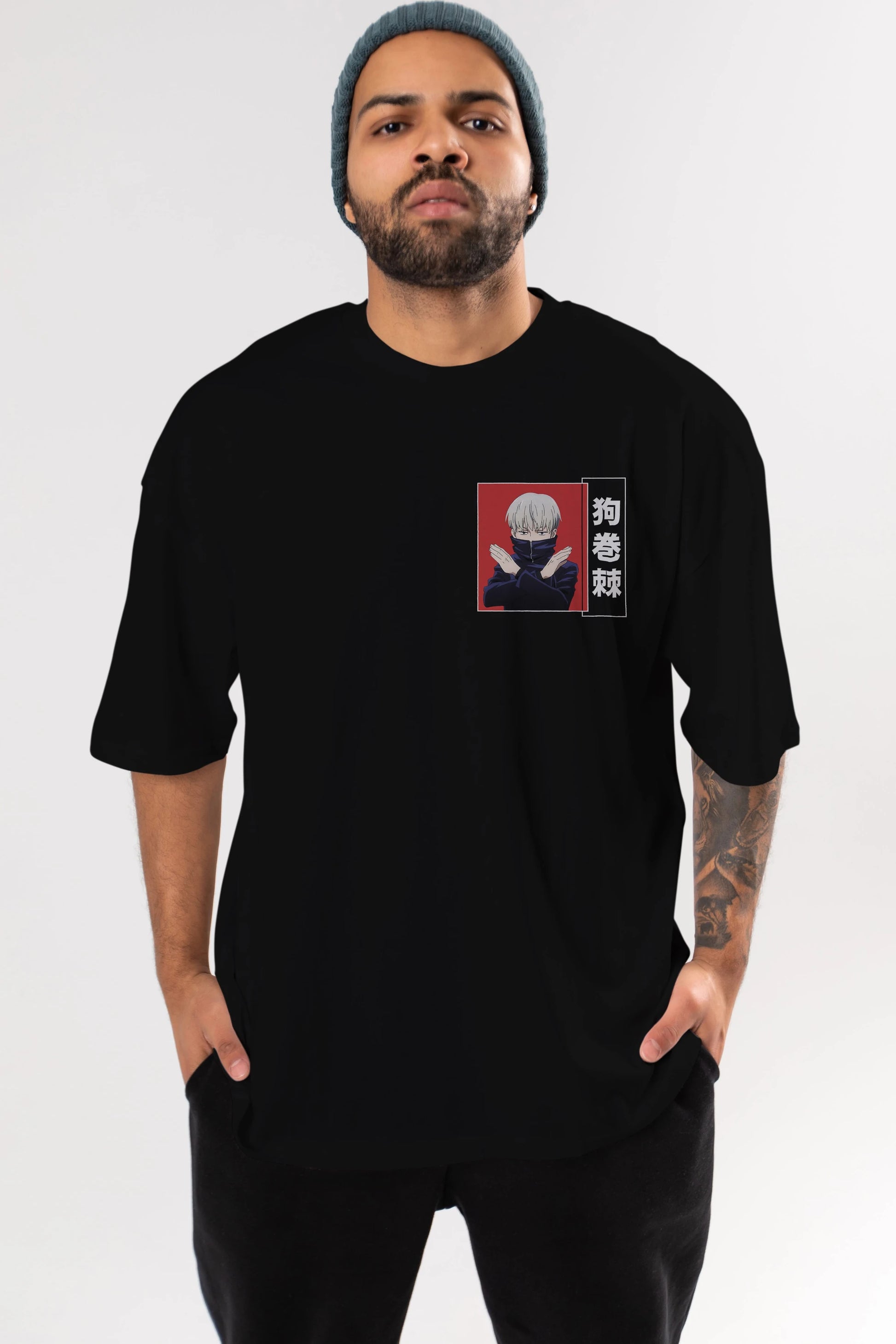 Toge Inumaki Ön Sol Baskılı Oversize t-shirt Erkek Kadın Unisex %100 Pamuk Bisiklet Yaka tişort