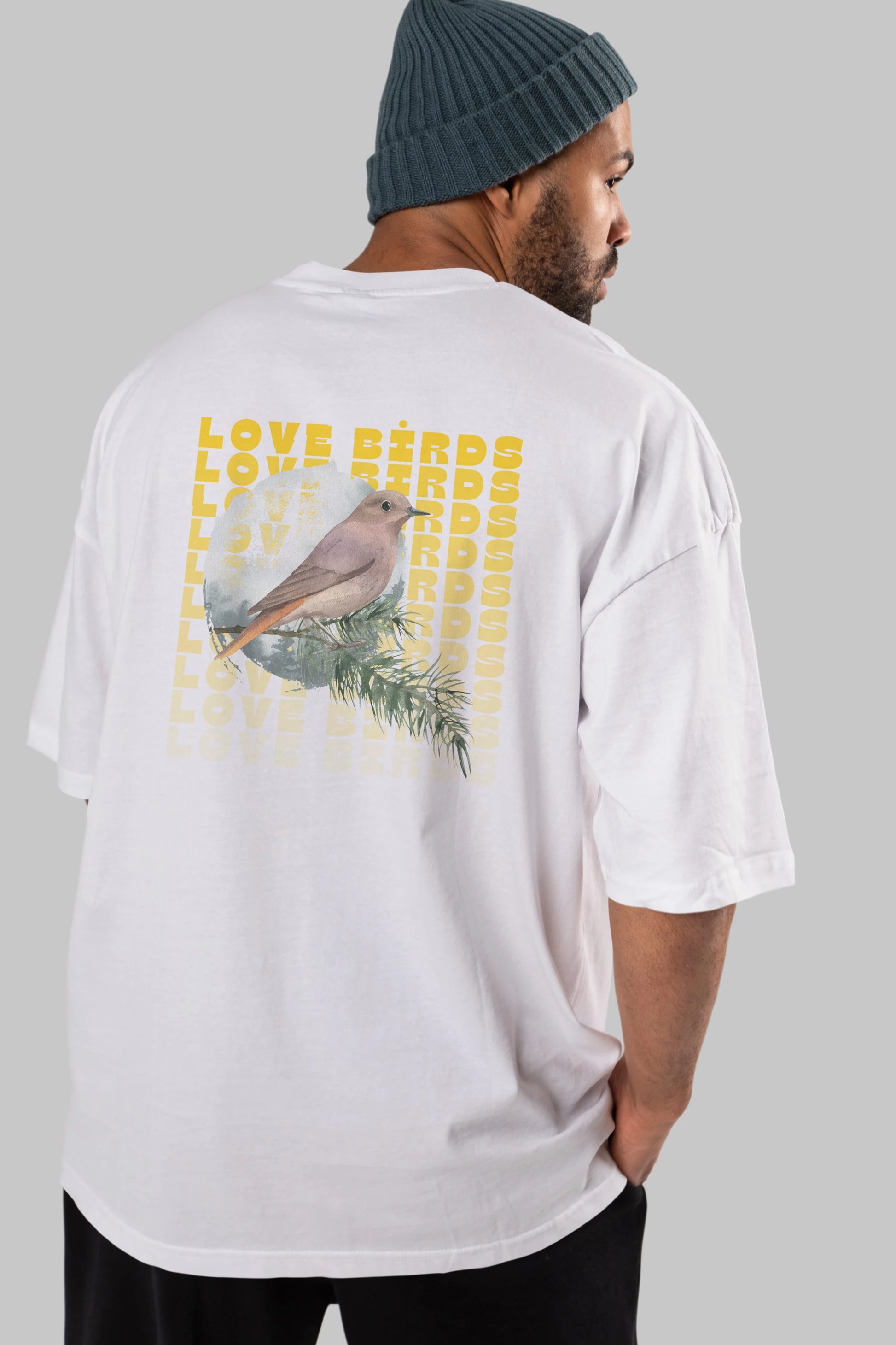 Love Birds Yazılı Arka Baskılı Oversize t-shirt Erkek Kadın Unisex