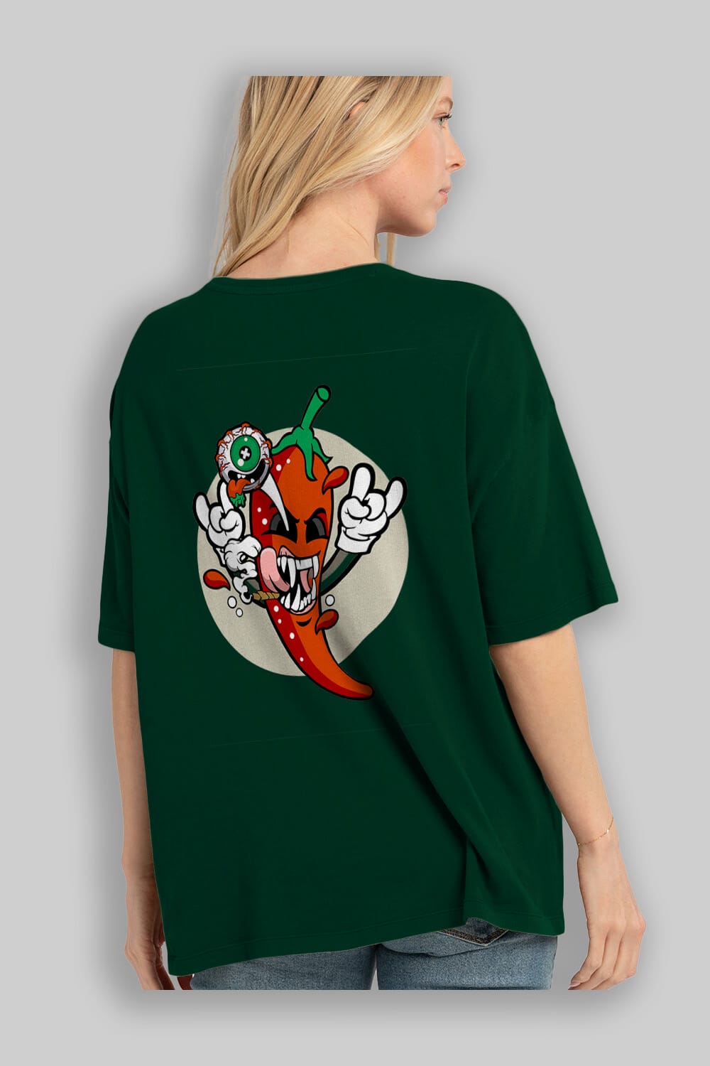 Chili Monster Arka Baskılı Oversize t-shirt Erkek Kadın Unisex %100 Pamuk tişort
