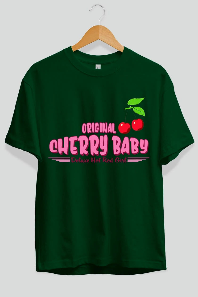 Cherry Baby Ön Baskılı Oversize t-shirt Erkek Kadın Pamuk Bisiklet Yaka tişort