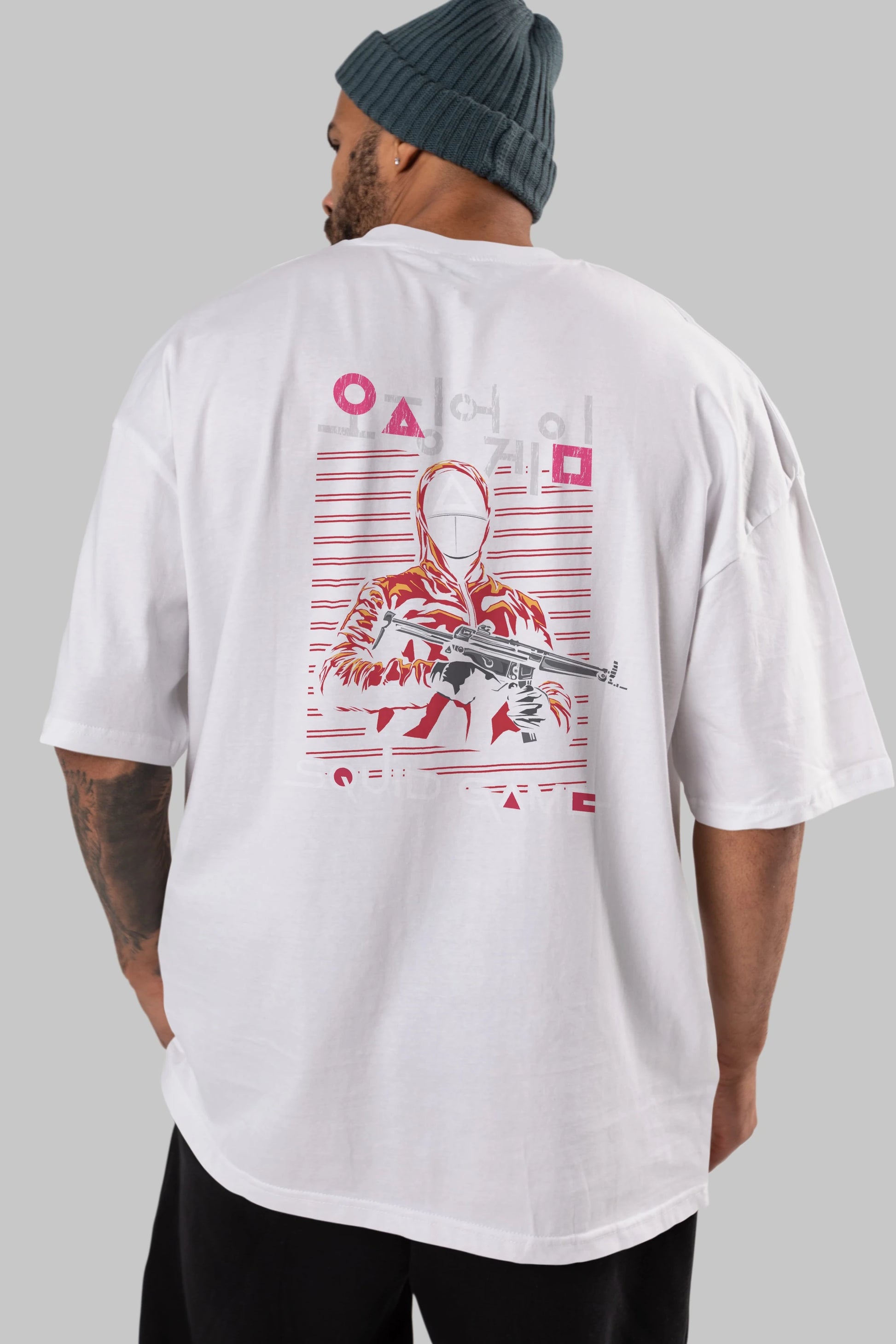 Squid Game (2) Arka Baskılı Oversize t-shirt Erkek Kadın Unisex %100 Pamuk Bisiklet Yaka tişort
