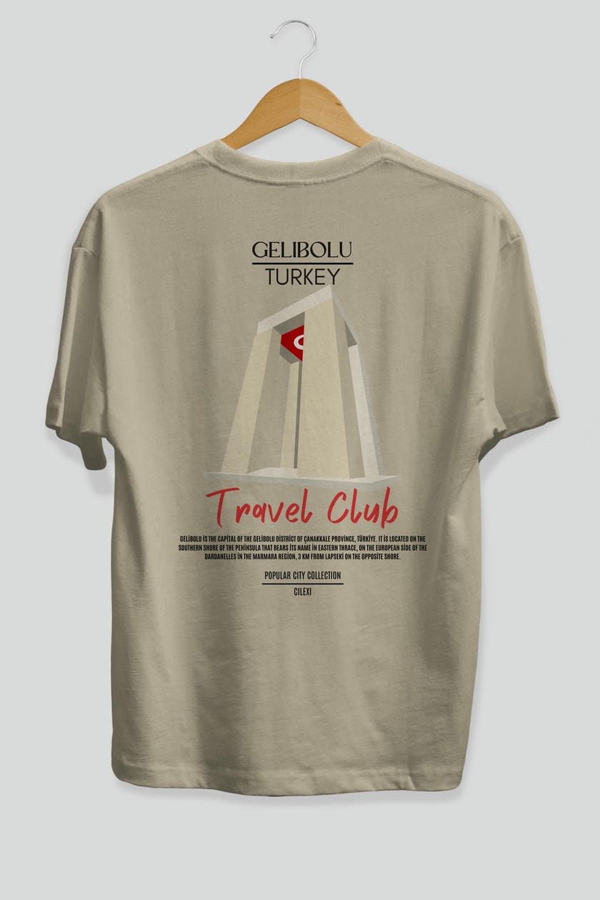 Gelibolu Turkey Arka Baskılı Oversize t-shirt Erkek Kadın Pamuk Bisiklet Yaka tişort