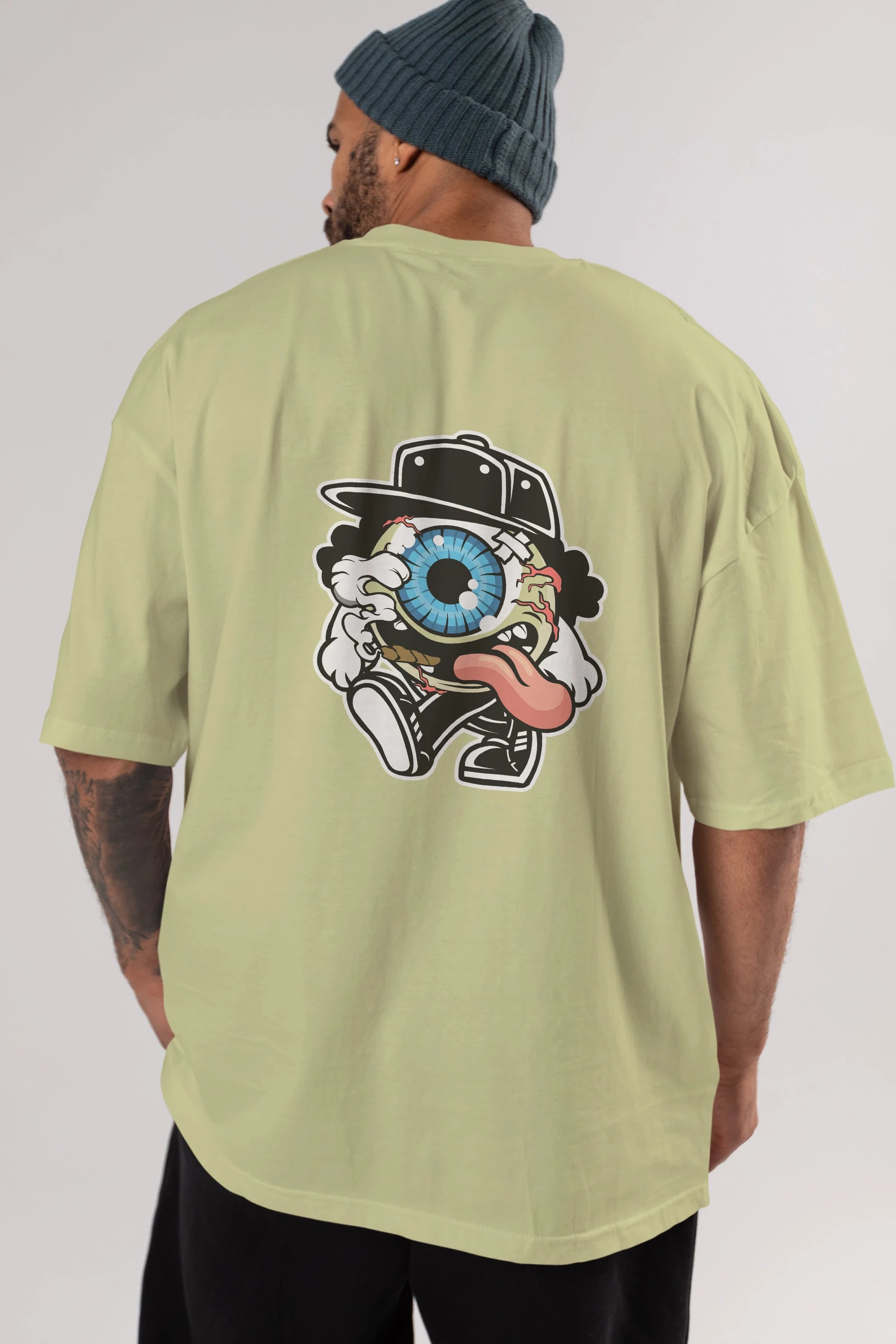 Eyeball Arka Baskılı Oversize t-shirt Erkek Kadın Unisex %100 Pamuk tişort