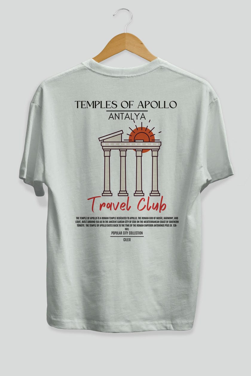 Temples Of Apollo Antalya Arka Baskılı Oversize t-shirt Erkek Kadın Pamuk Bisiklet Yaka tişort