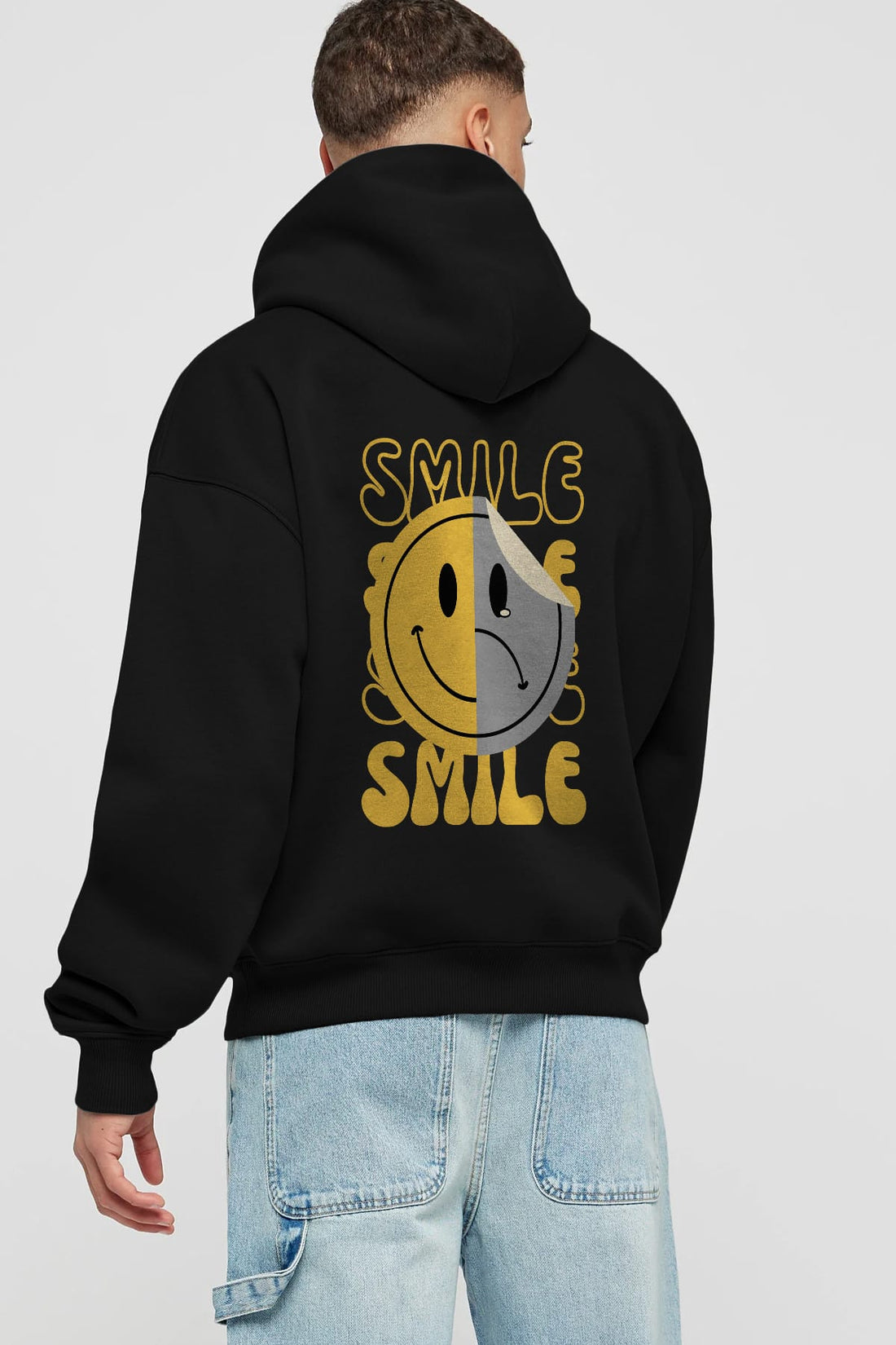 Smile Yazılı Arka Baskılı Oversize Hoodie Kapüşonlu Sweatshirt Erkek Kadın Unisex