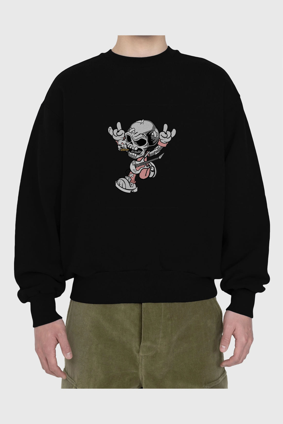 Skull Metal Sign Ön Baskılı Oversize Sweatshirt Erkek Kadın Unisex