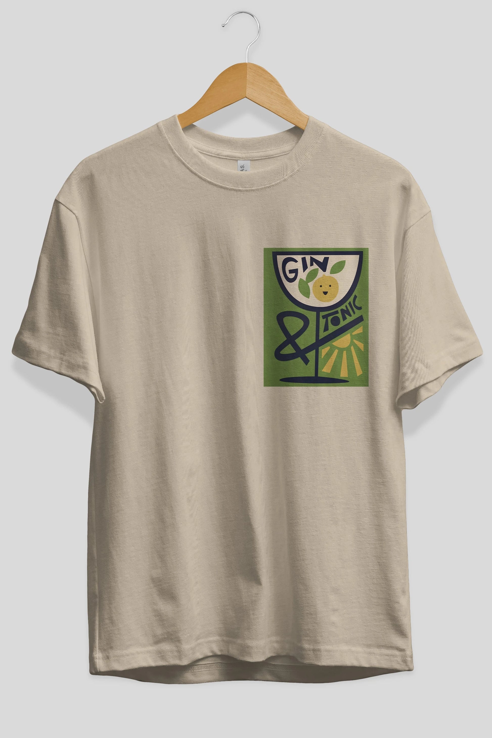 Gin Tonic 3 Ön Sol Baskılı Oversize t-shirt Erkek Kadın Unisex %100 Pamuk Bisiklet Yaka tişort