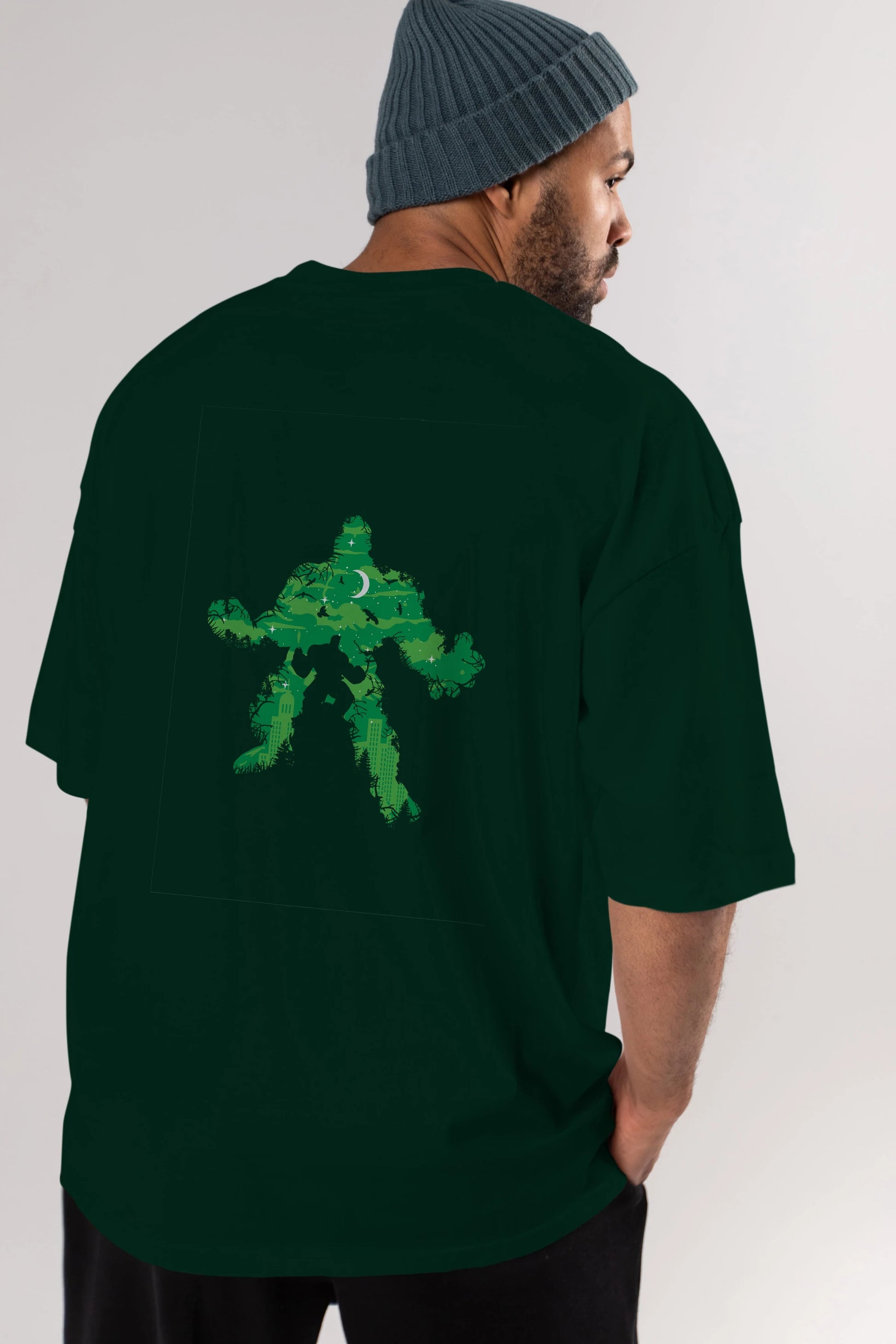 Green Monster Arka Baskılı Oversize t-shirt %100 pamuk Erkek Kadın Unisex