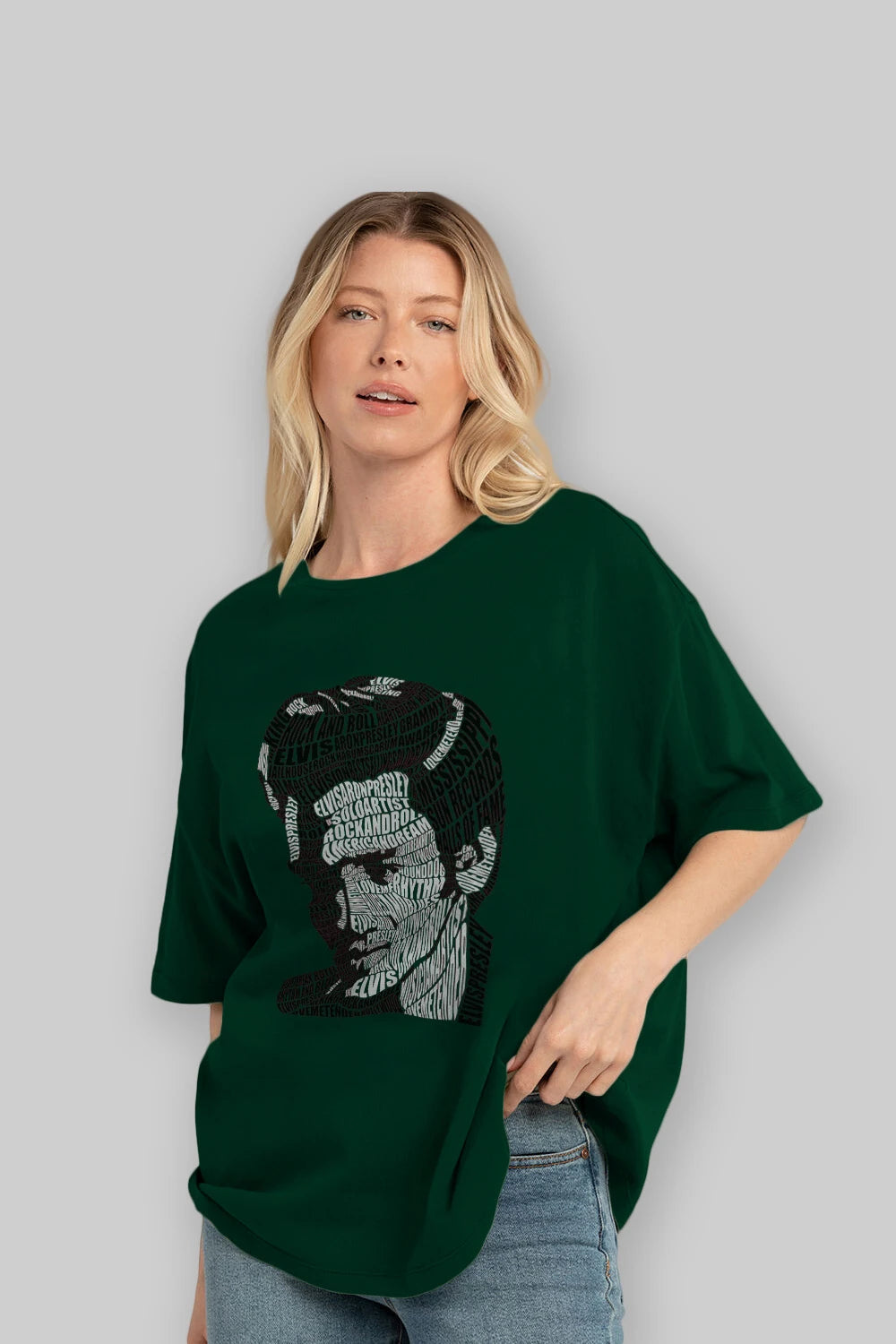 Elvis Presley Calligram Ön Baskılı Oversize t-shirt %100 pamuk Erkek Kadın Unisex