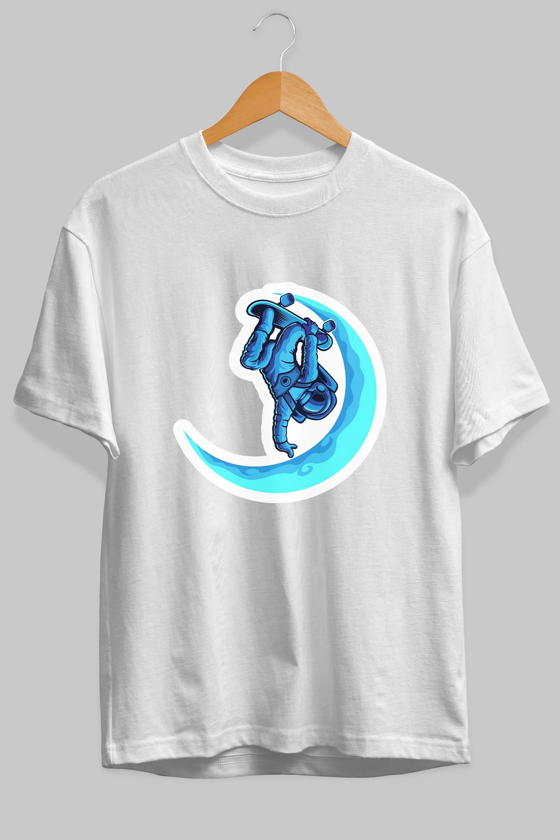 Skating on the moon sticker Ön Baskılı Oversize t-shirt Erkek Kadın Unisex